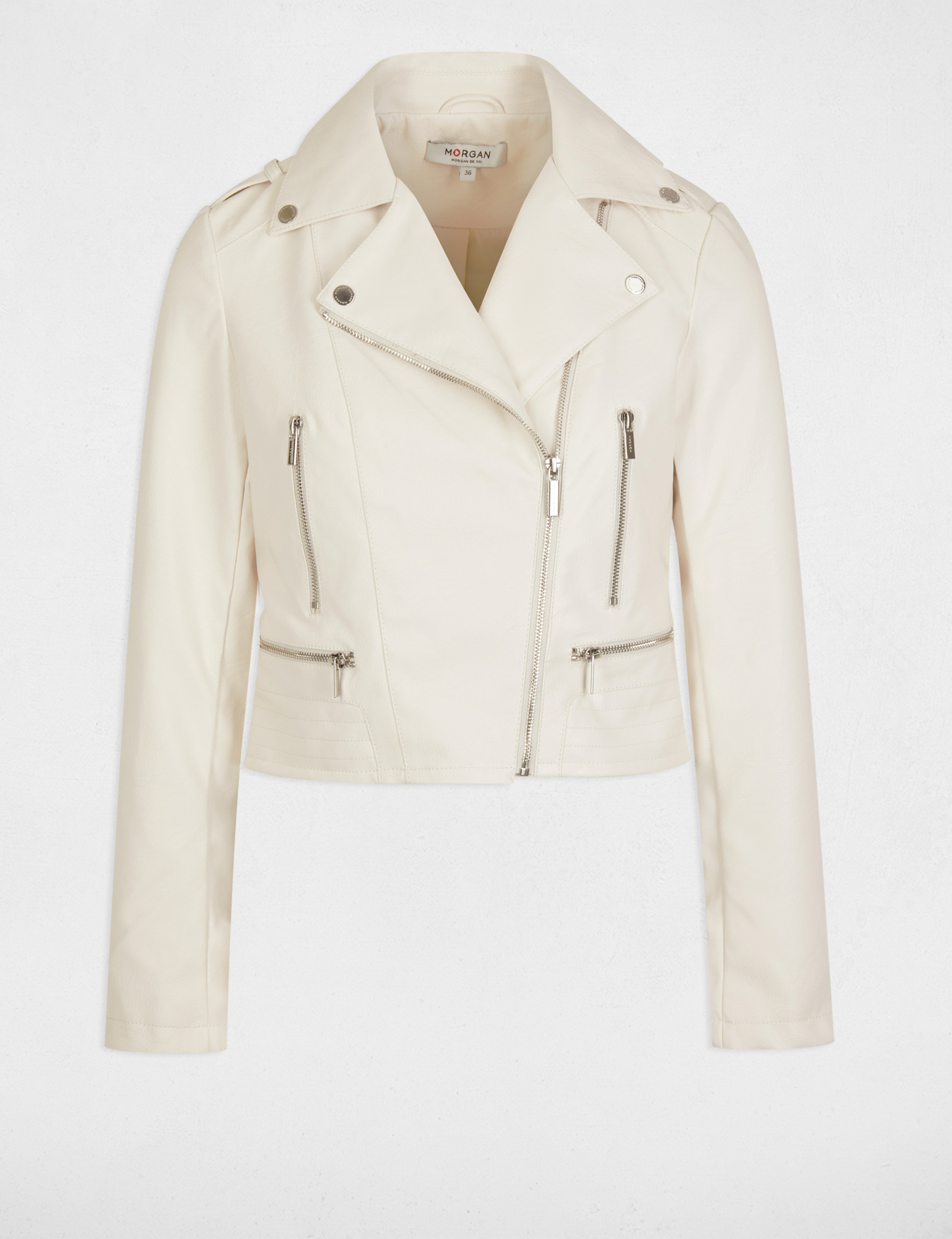 Straight jacket notched lapel collar ivory women