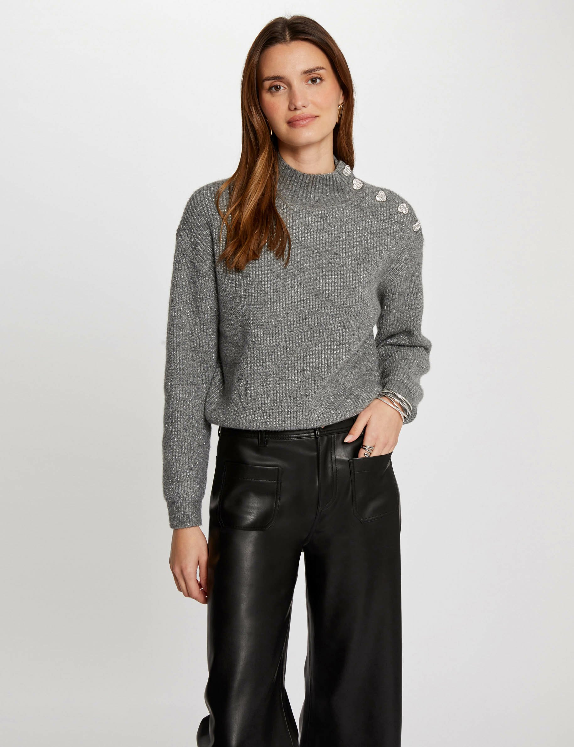 Long-sleeved jumper with buttons anthracite grey women