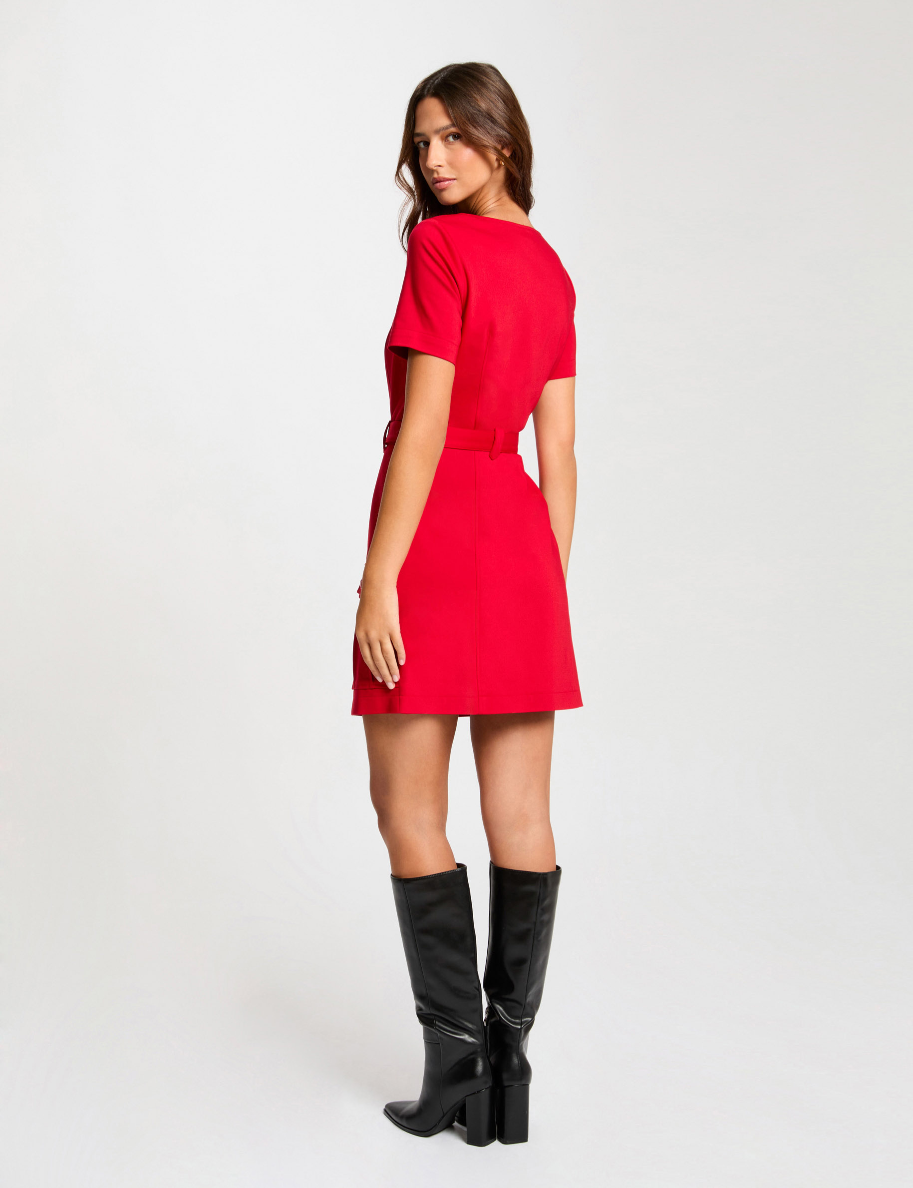 Belted waisted mini dress medium red women