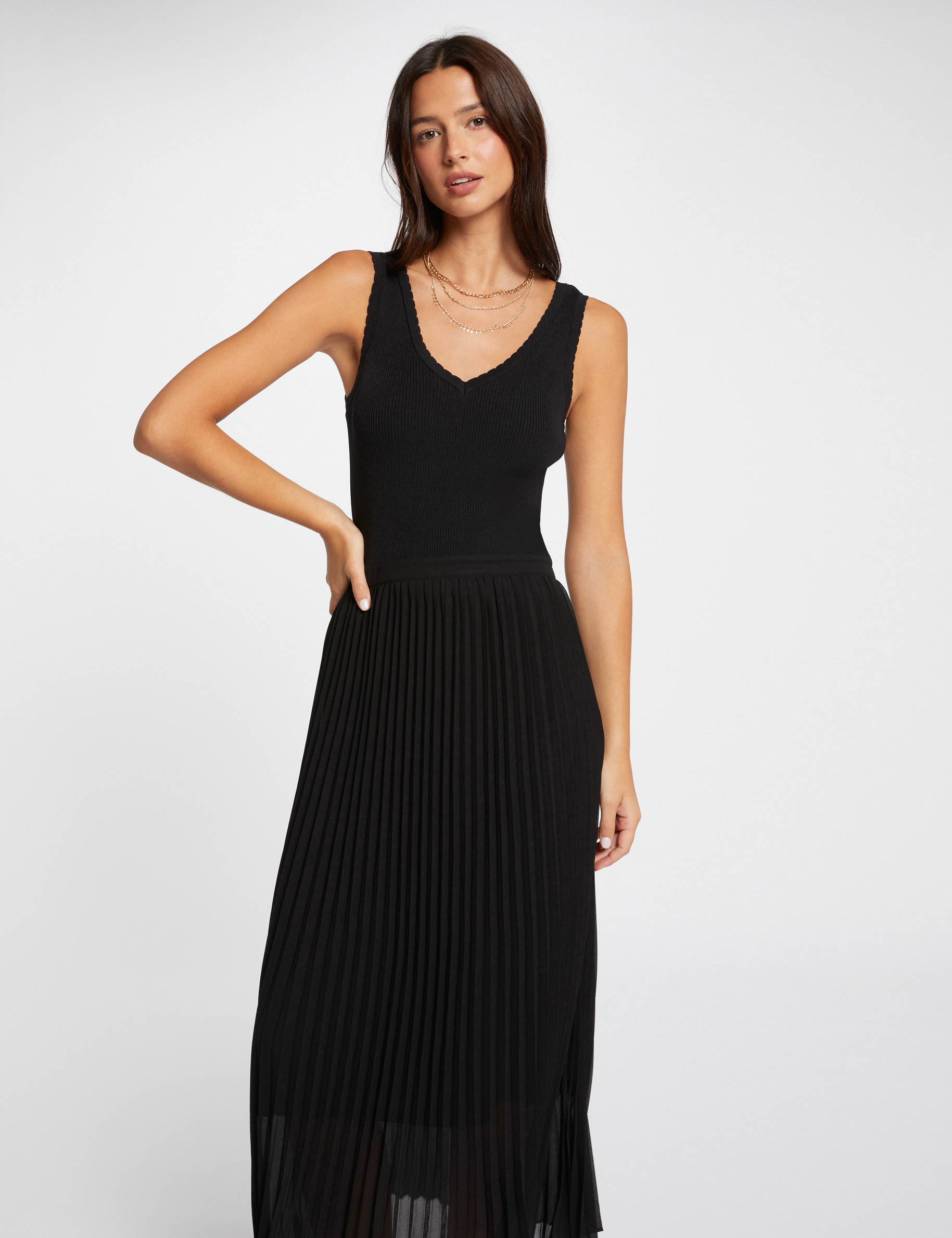 Waisted maxi knitted dress black ladies'