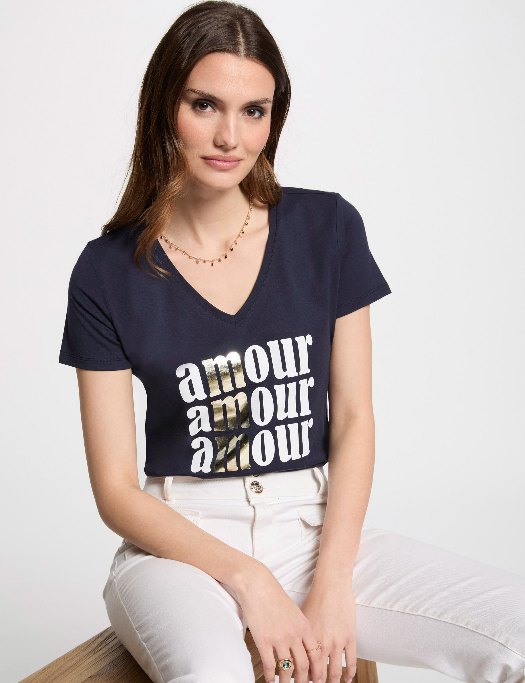 T-shirt with message navy blue women