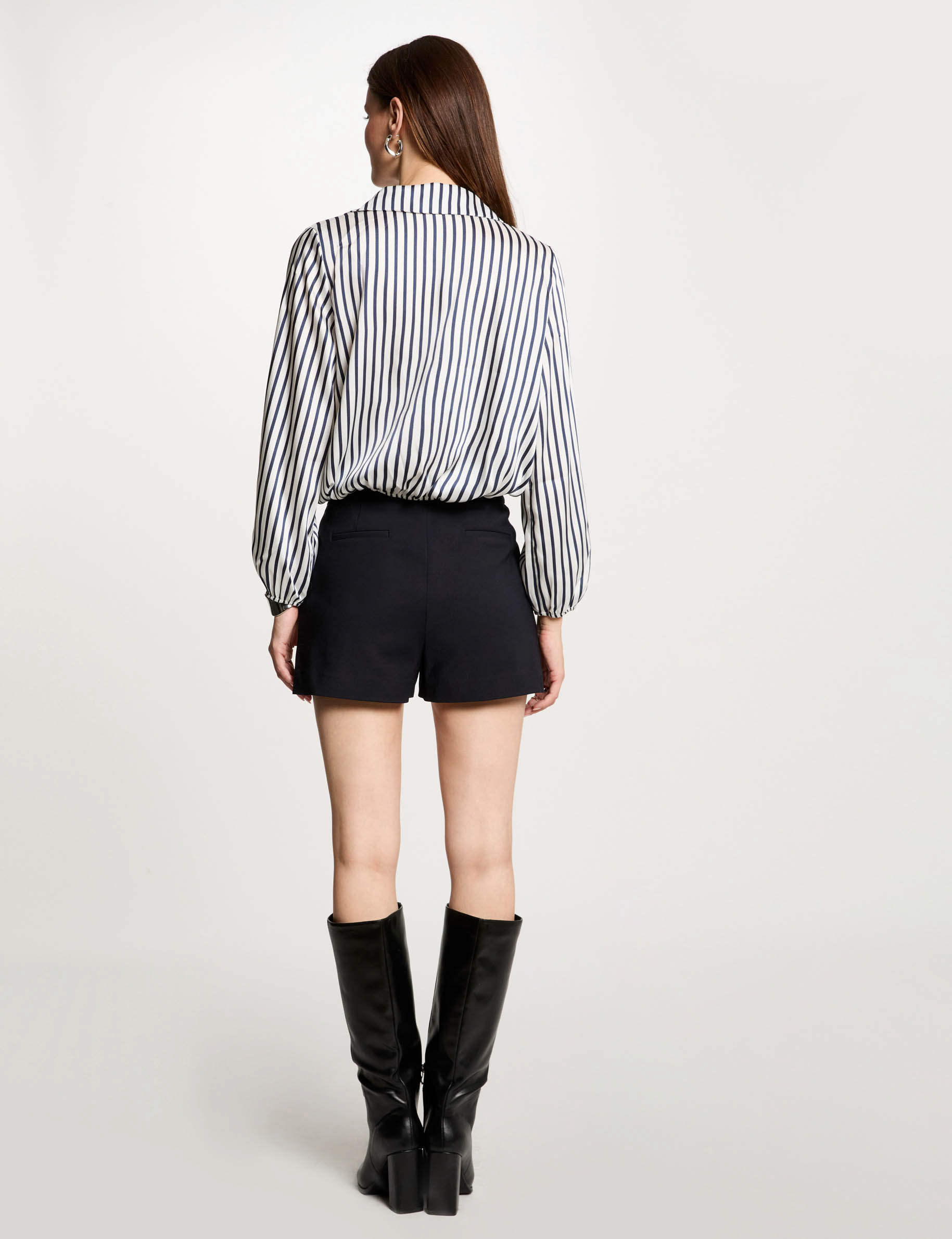 Striped long-sleeved blouse navy blue women