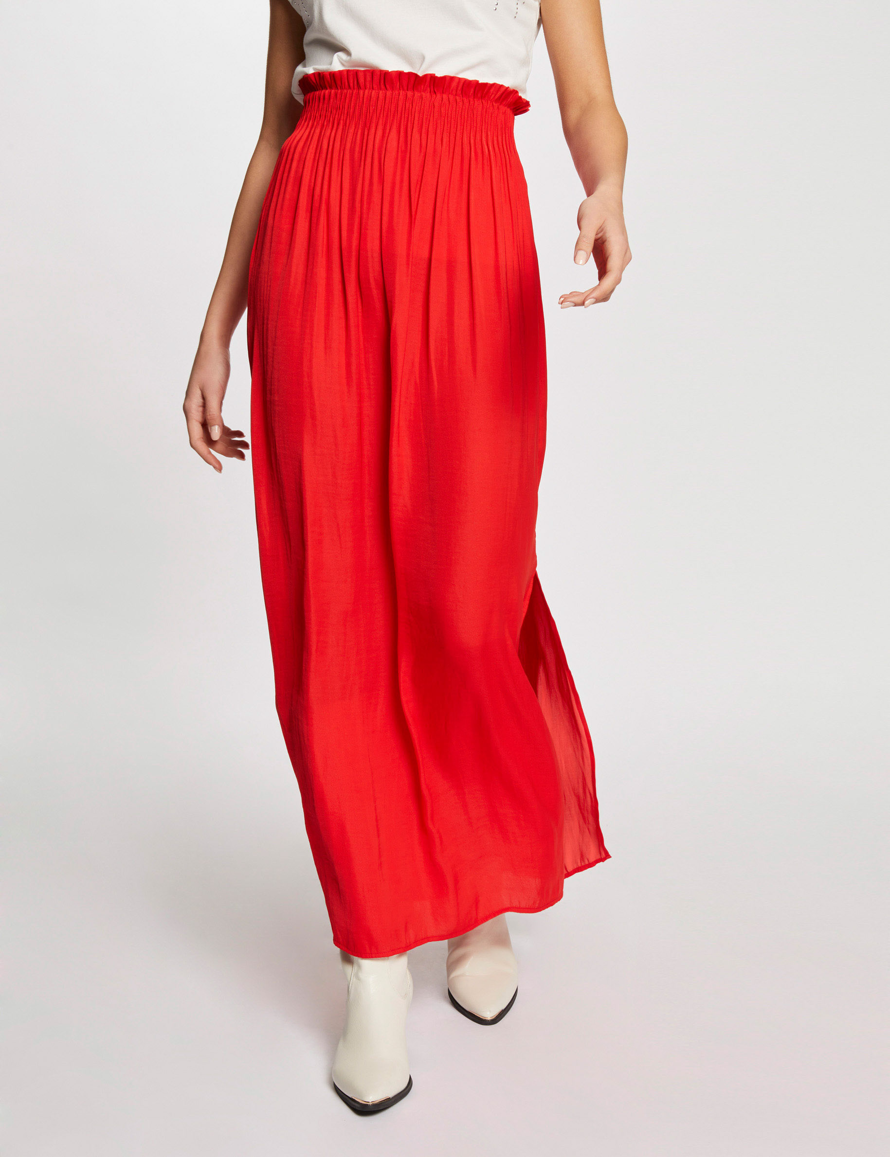 Flowy long skirt with elastic waist dark orange women