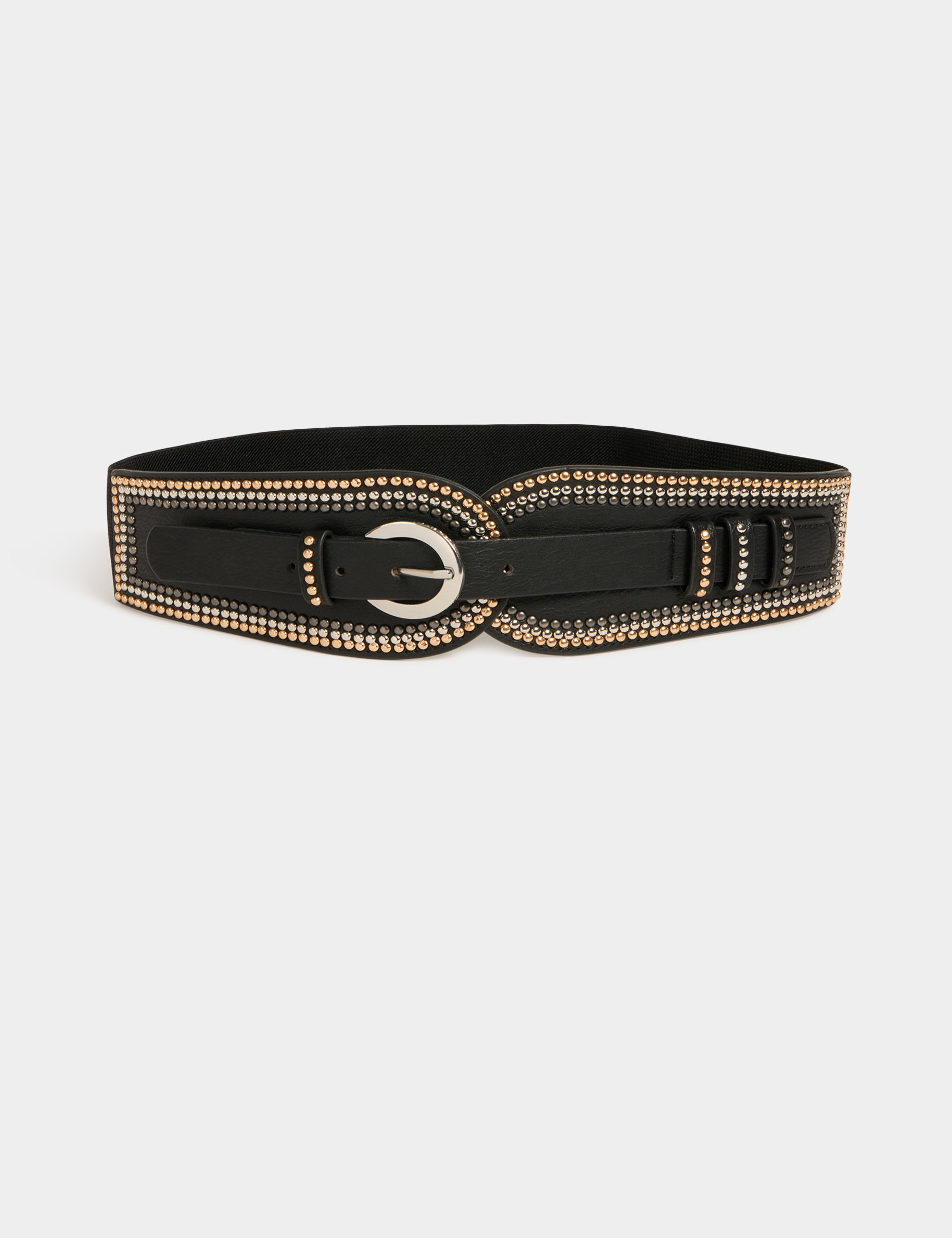 Elasticised belt with studs black ladies'