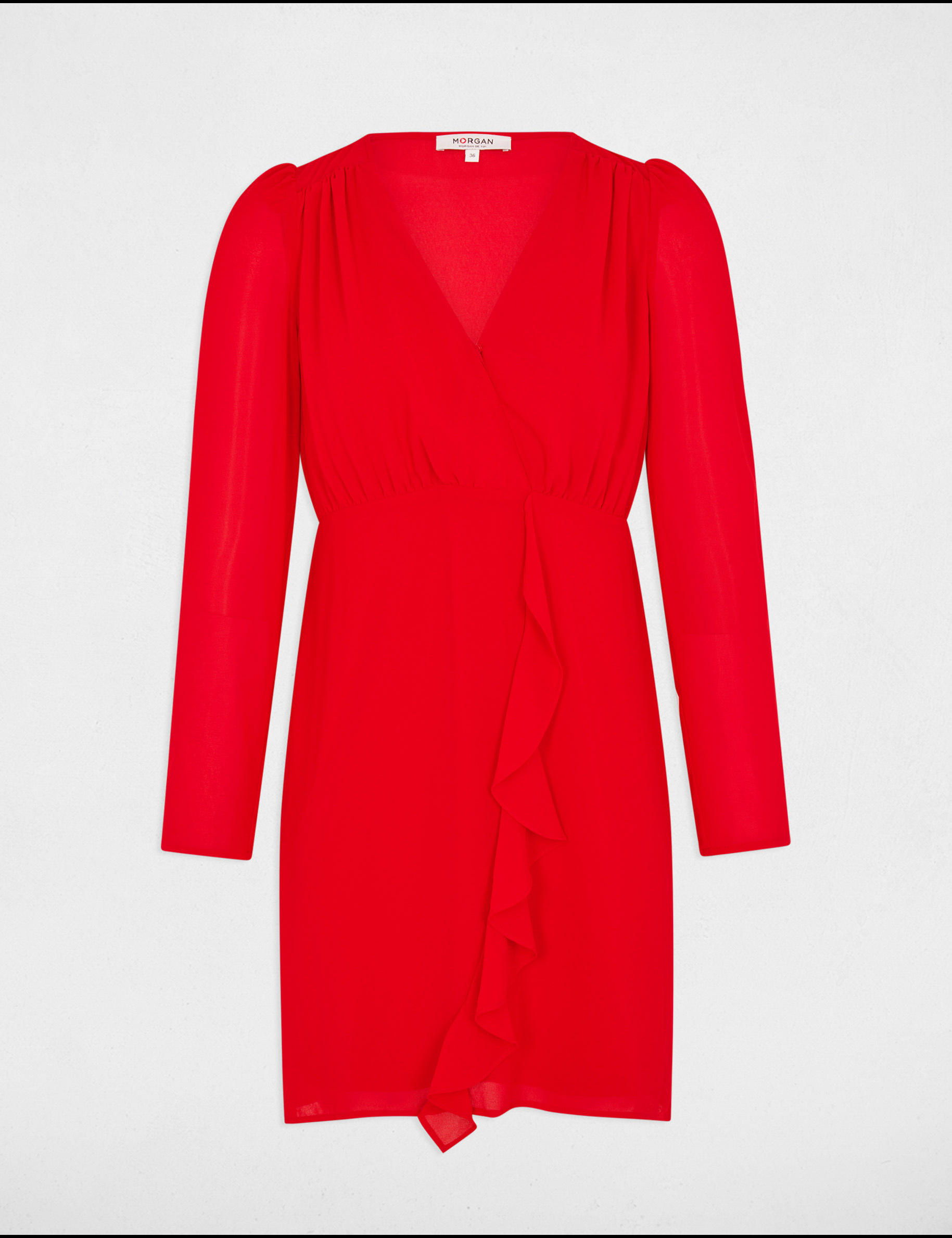 Waisted dress with ruffles red women