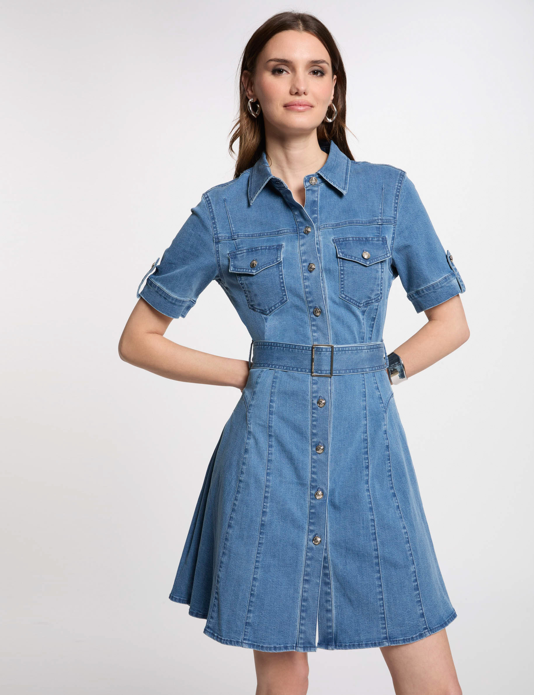 Mini skater denim dress stone wash denim women