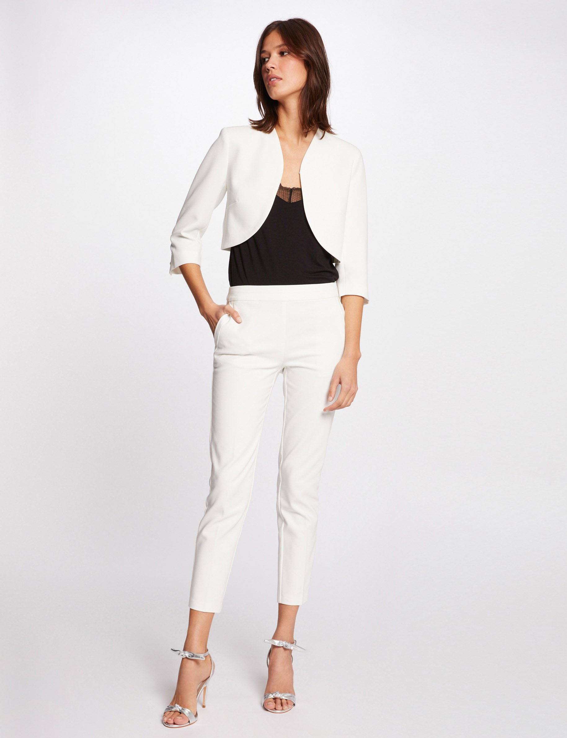 Straight jacket with 3/4-length sleeves ivory women