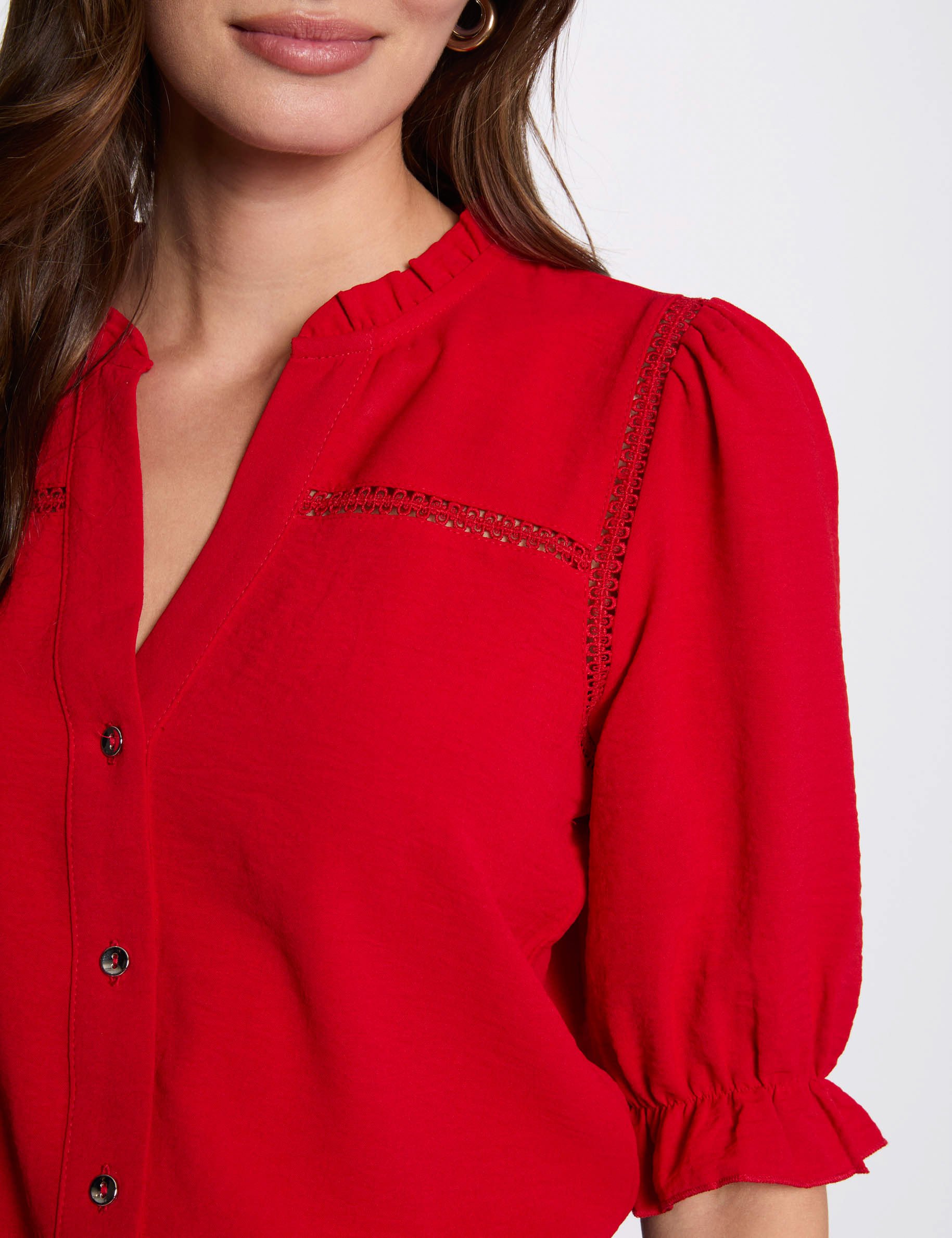 3/4-length sleeved blouse red women