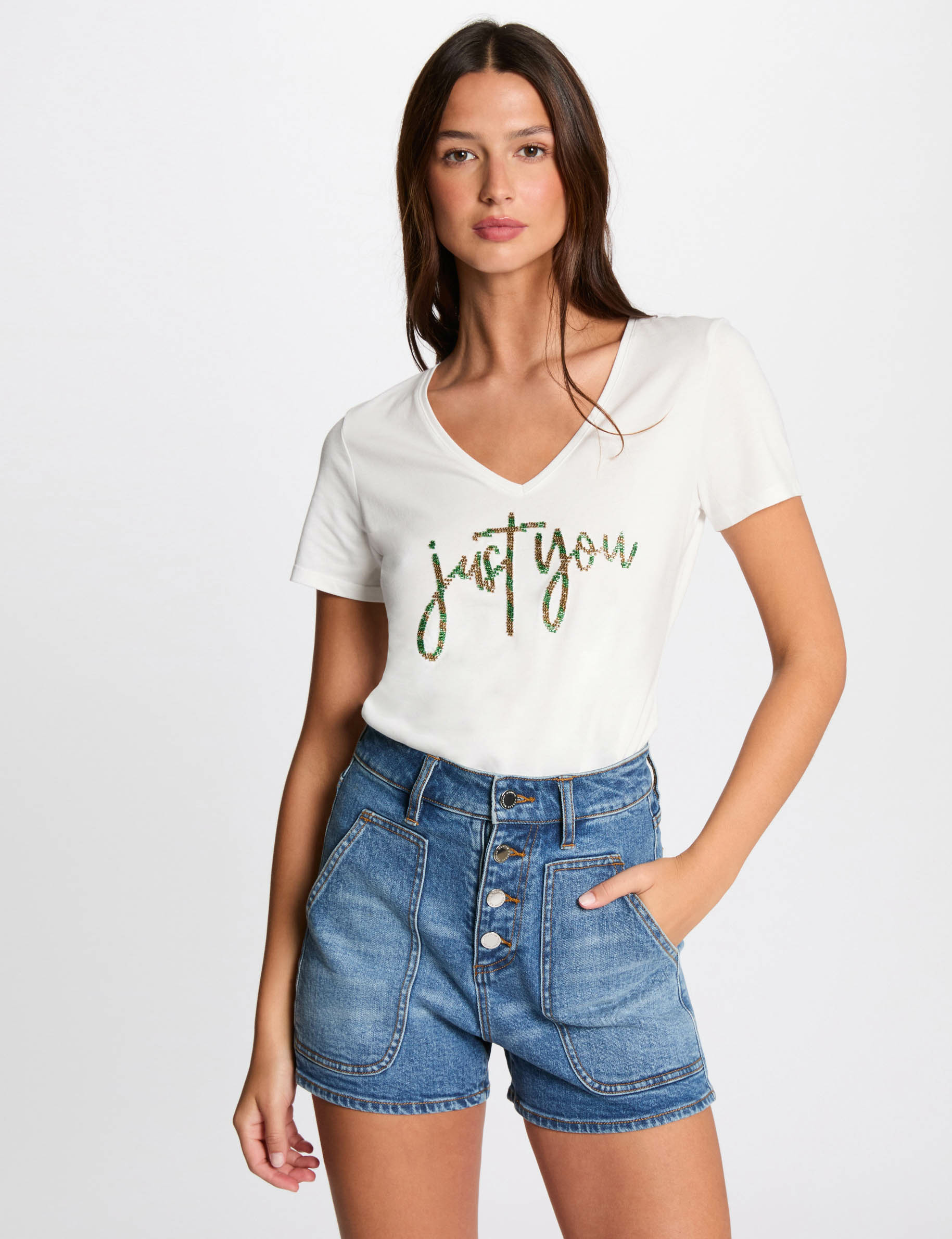 T-shirt message and pearls ecru women