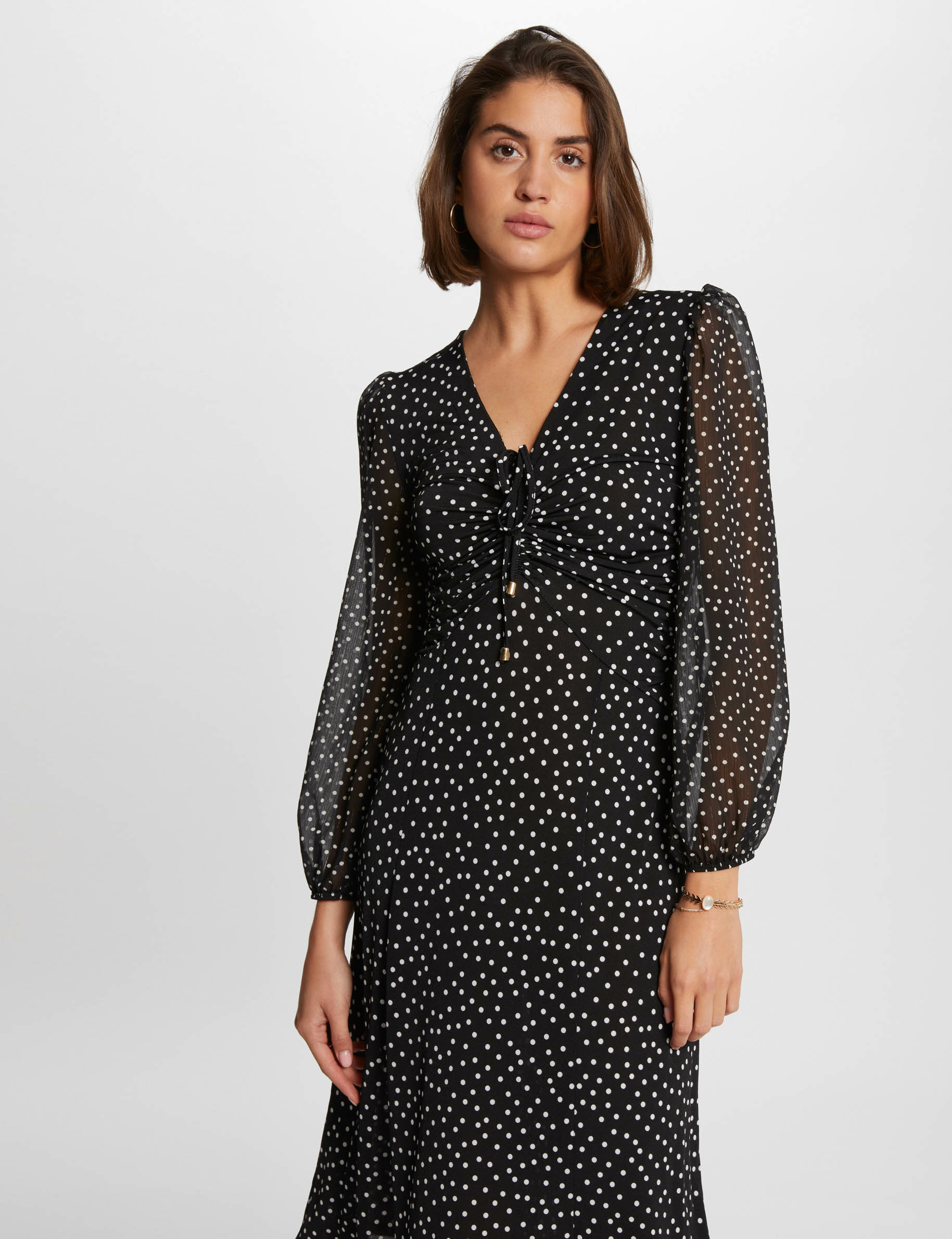 Waisted dress polka dot print multicolored women