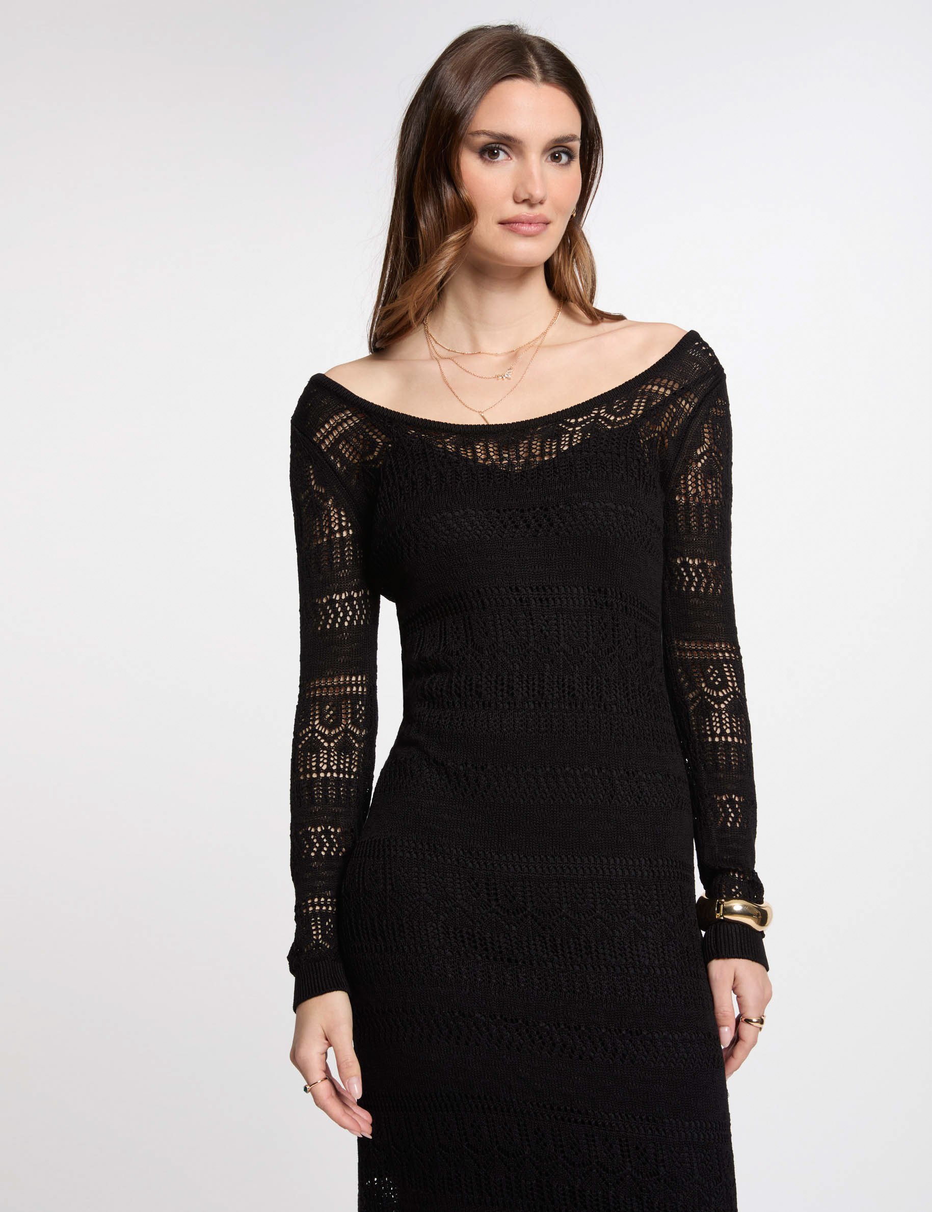 Fitted maxi knitted dress black women