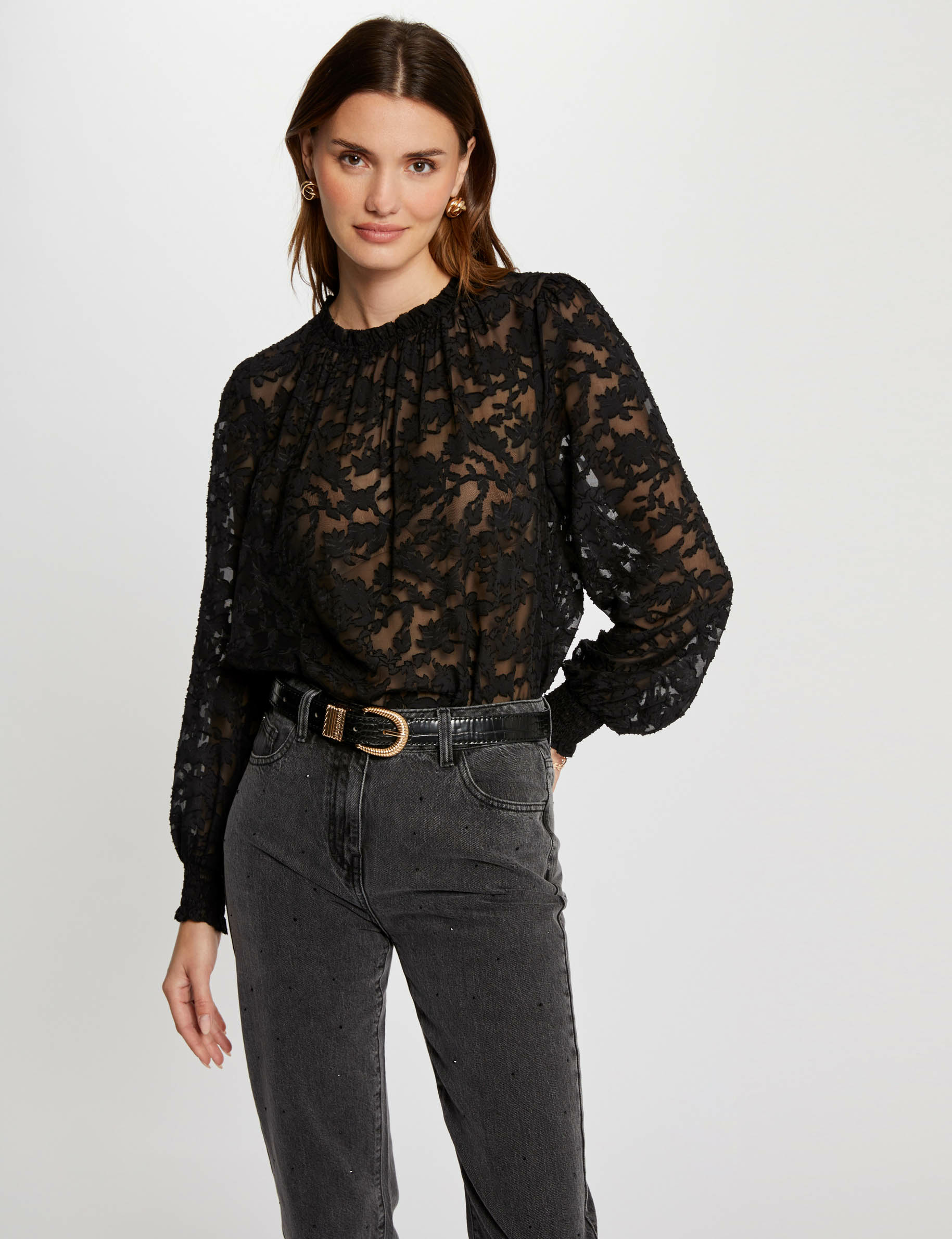 Lace top long sleeves black women