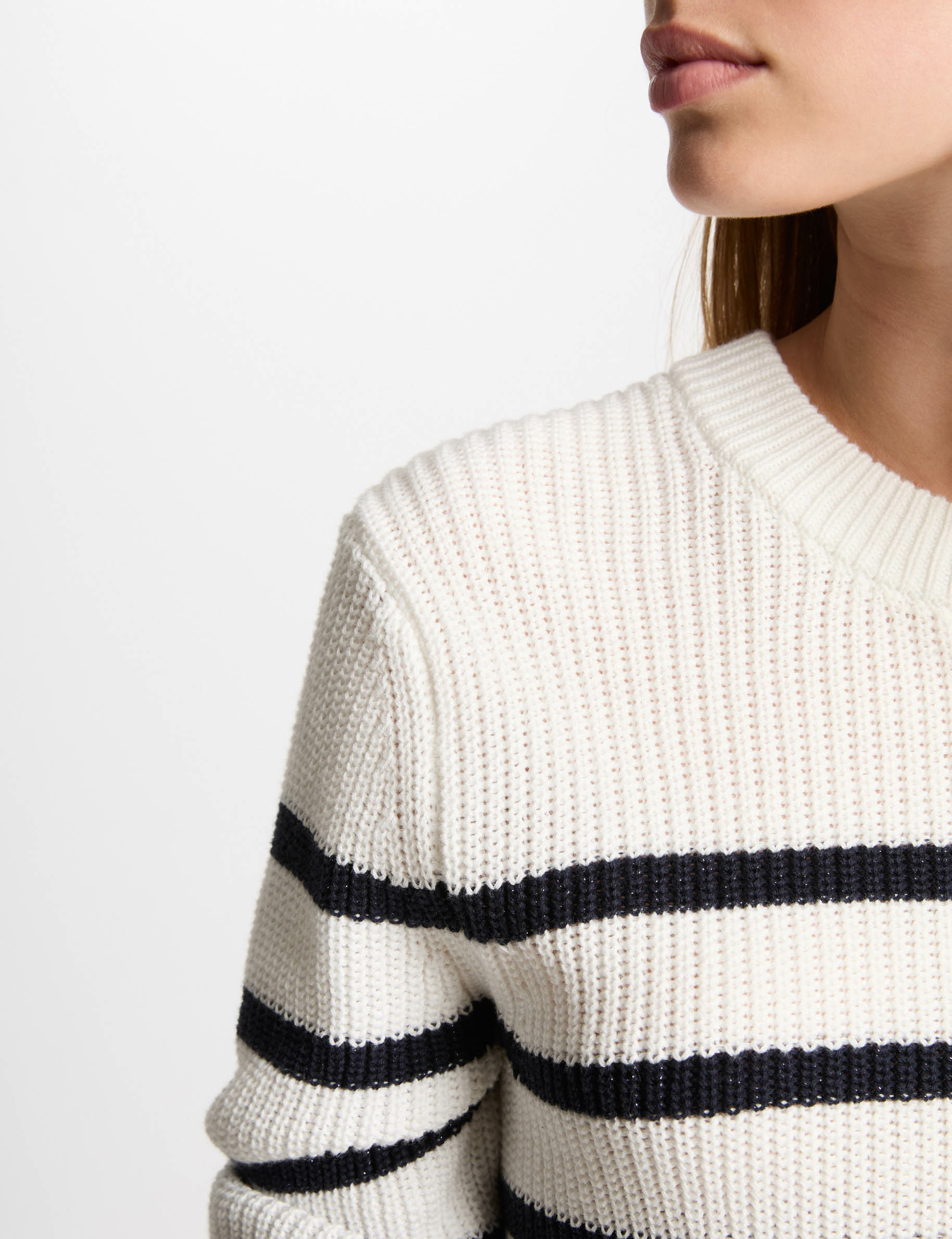 Stripped jumper round neck white women