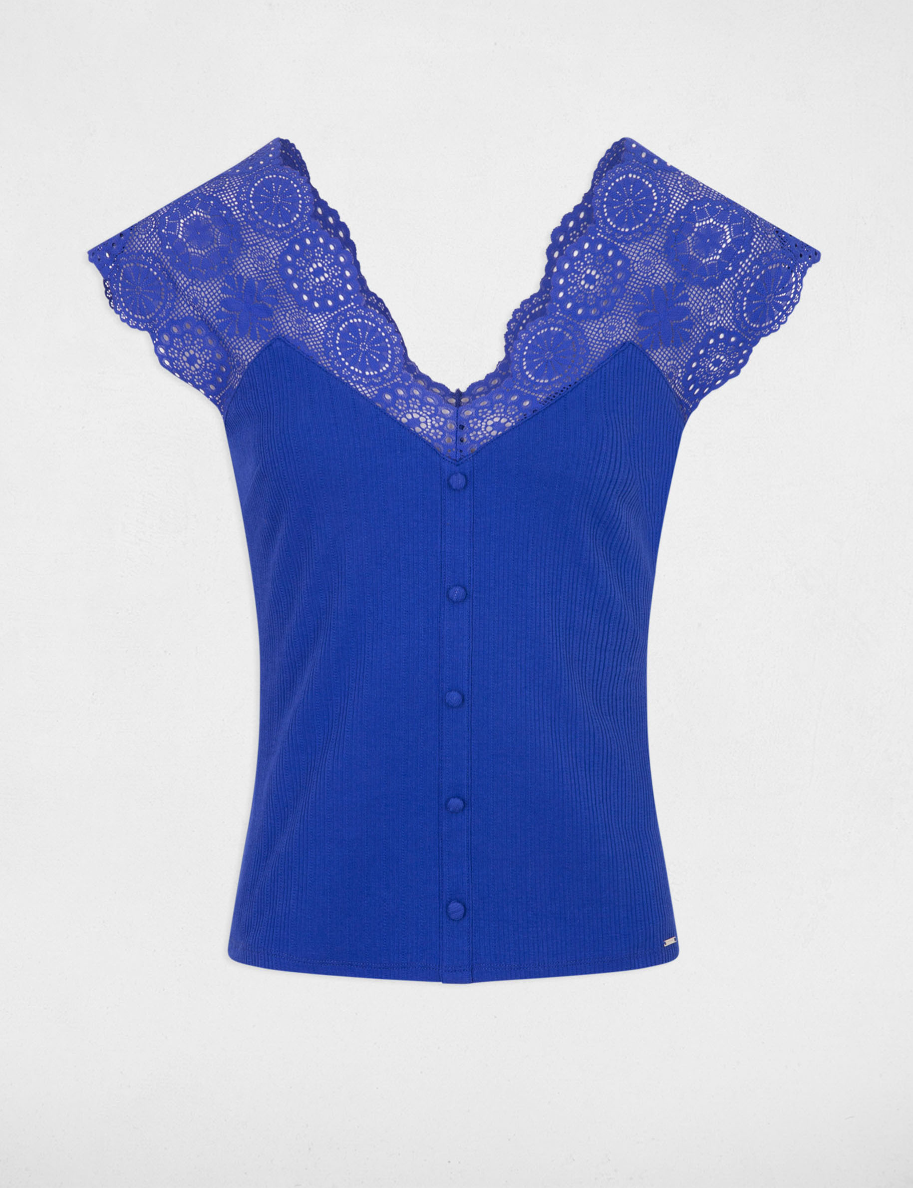T-shirt manches courtes côtelé bleu electrique femme