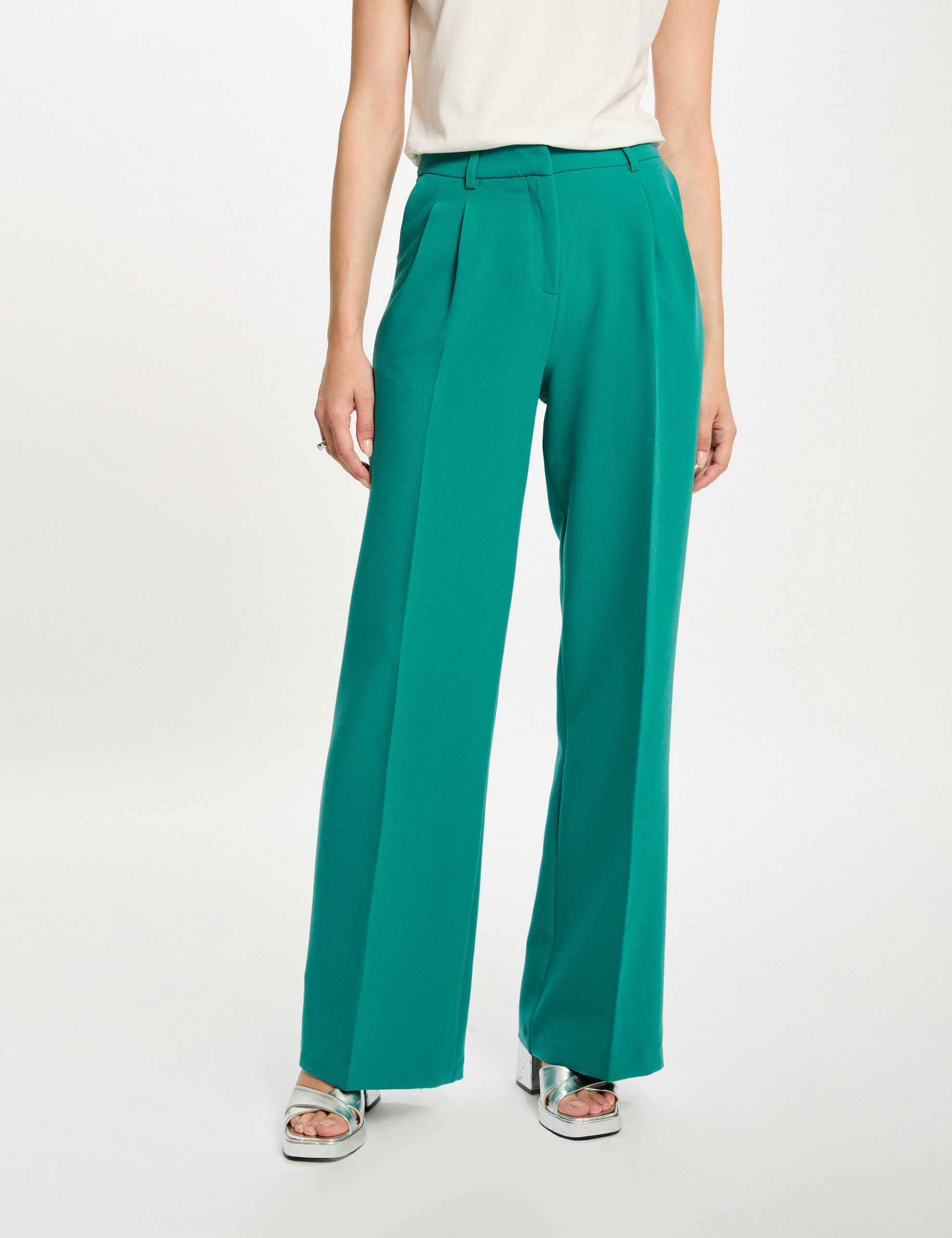 Wide leg trousers with darts mid-green women