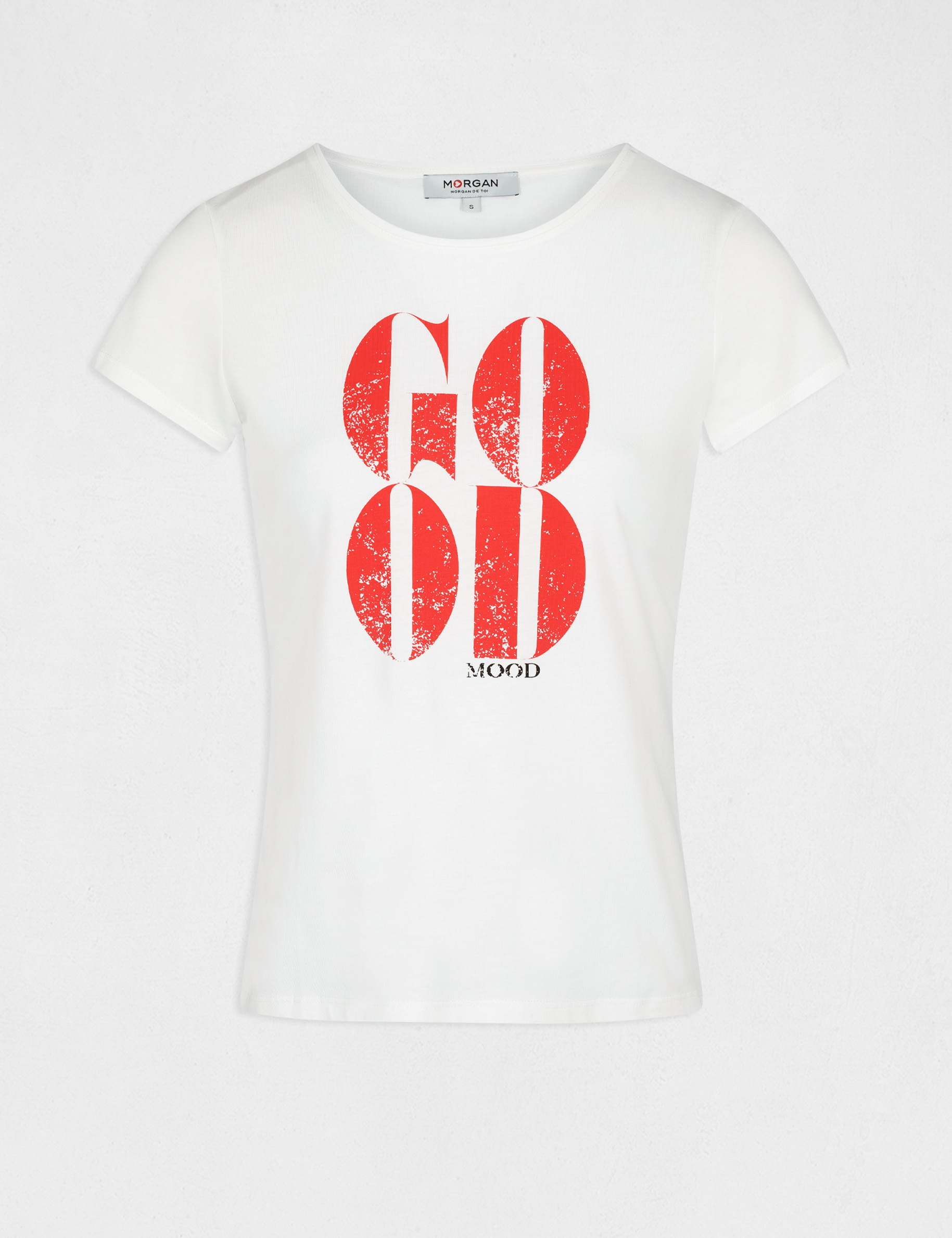 Short sleeved t shirt with message ecru ladies