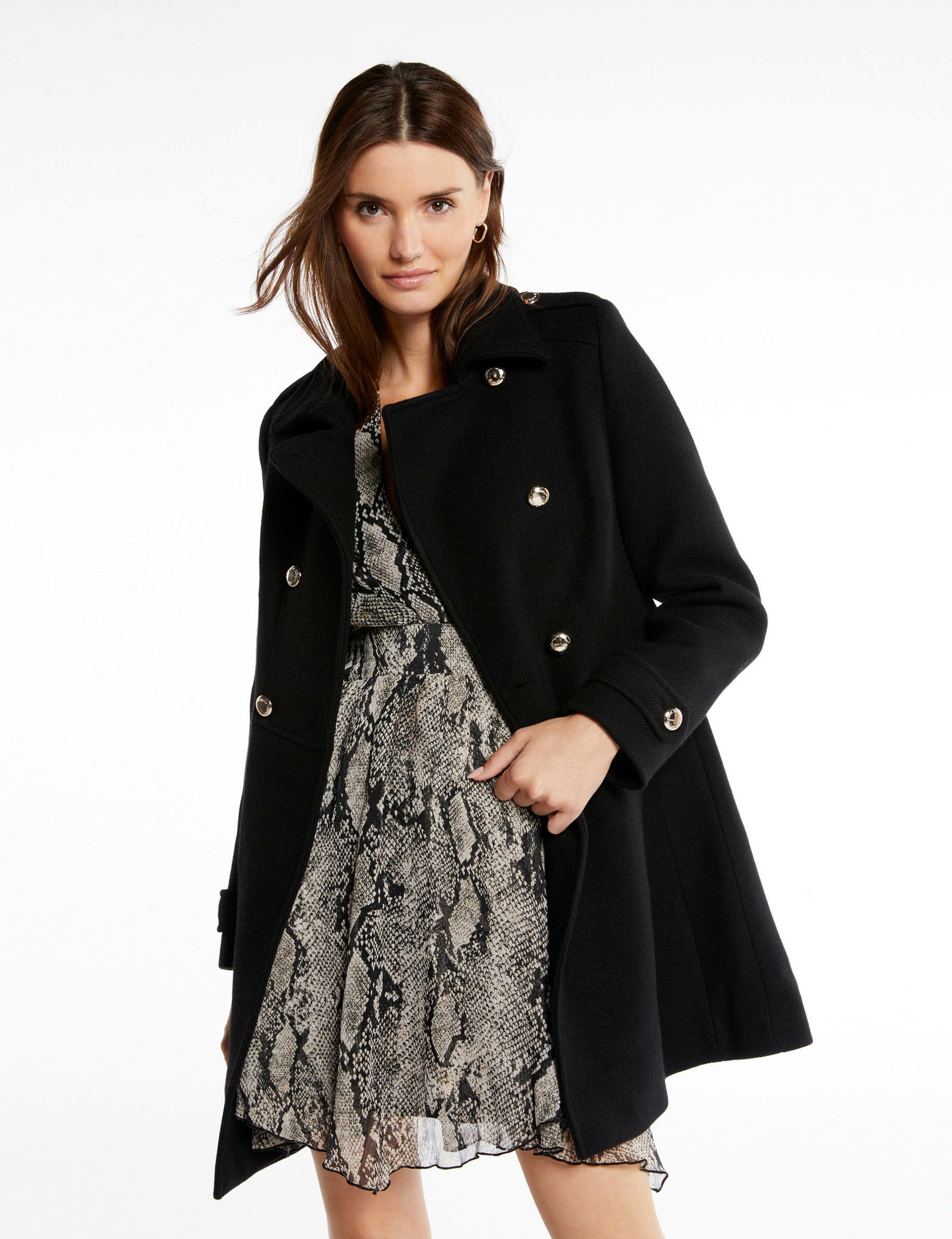 Long coat with buttons black women