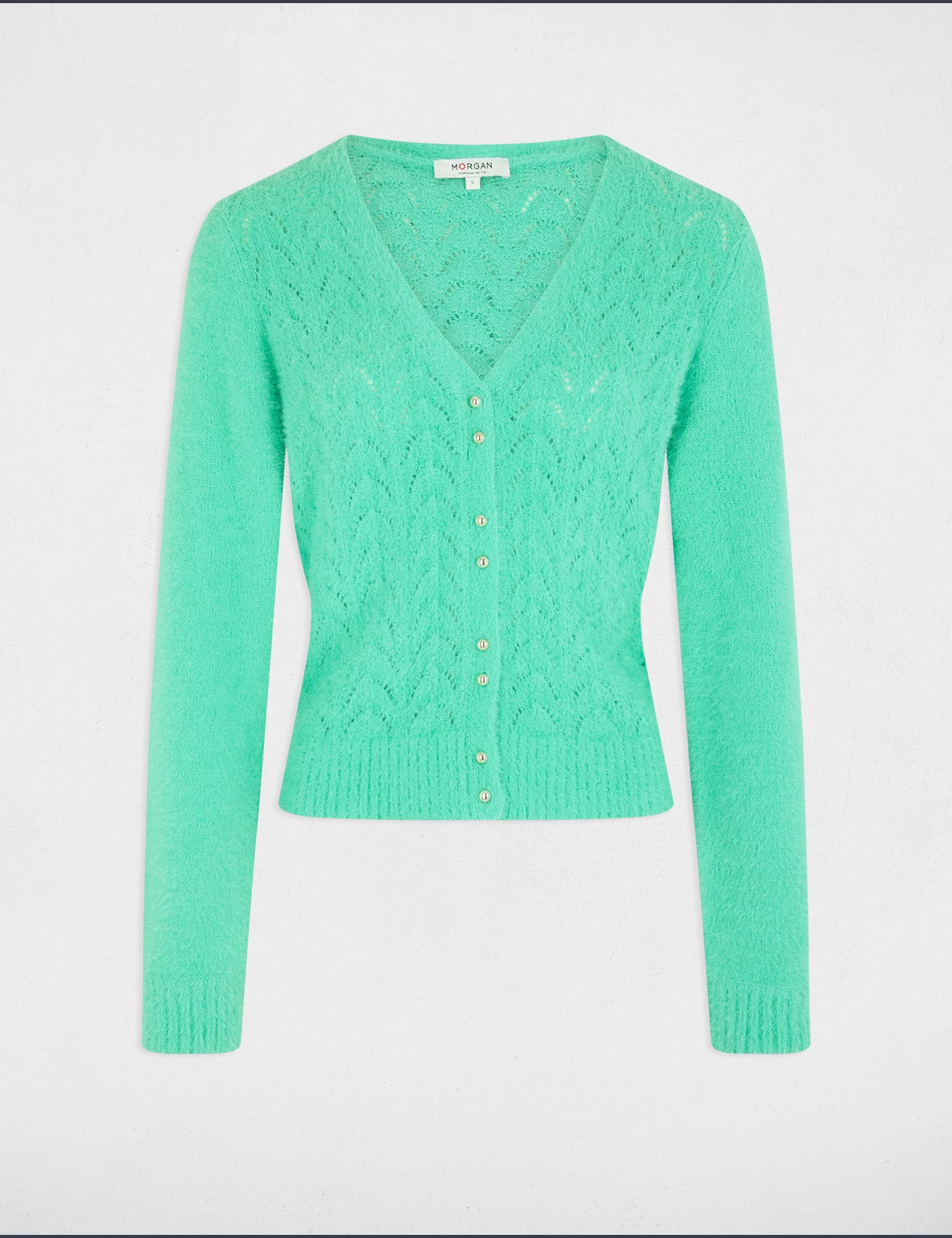 Long-sleeved cardigan openwork details mint green women