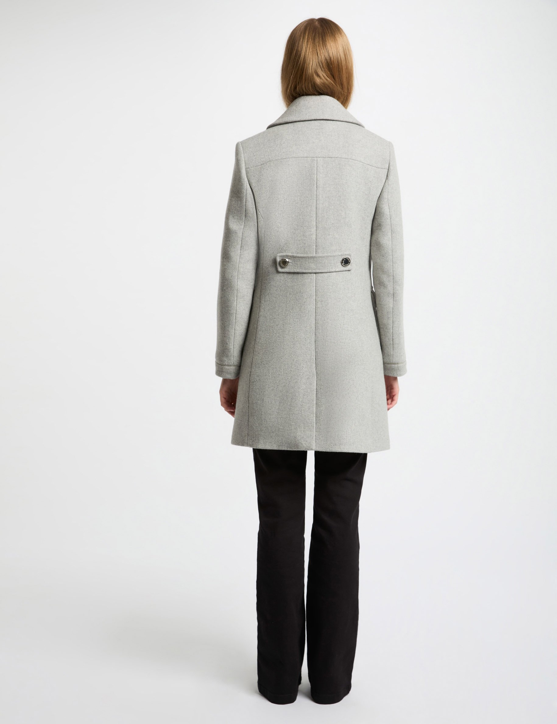 Straight buttoned coat light grey women