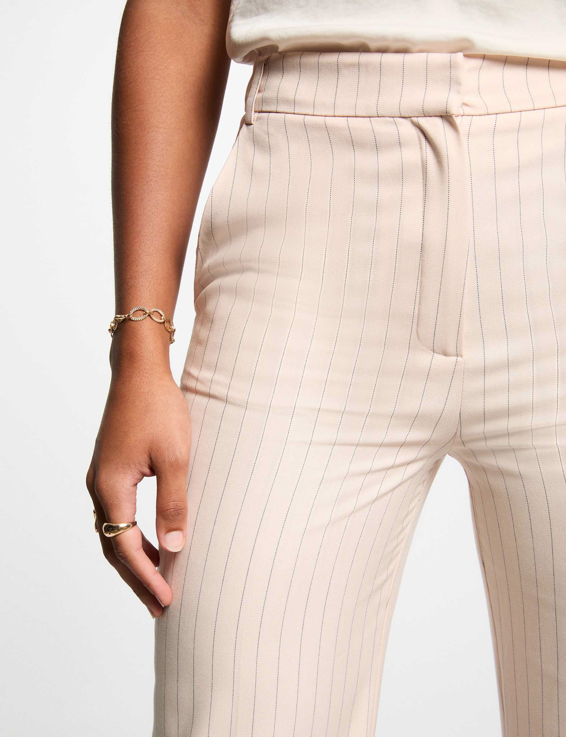 Striped wide leg trousers light pink women