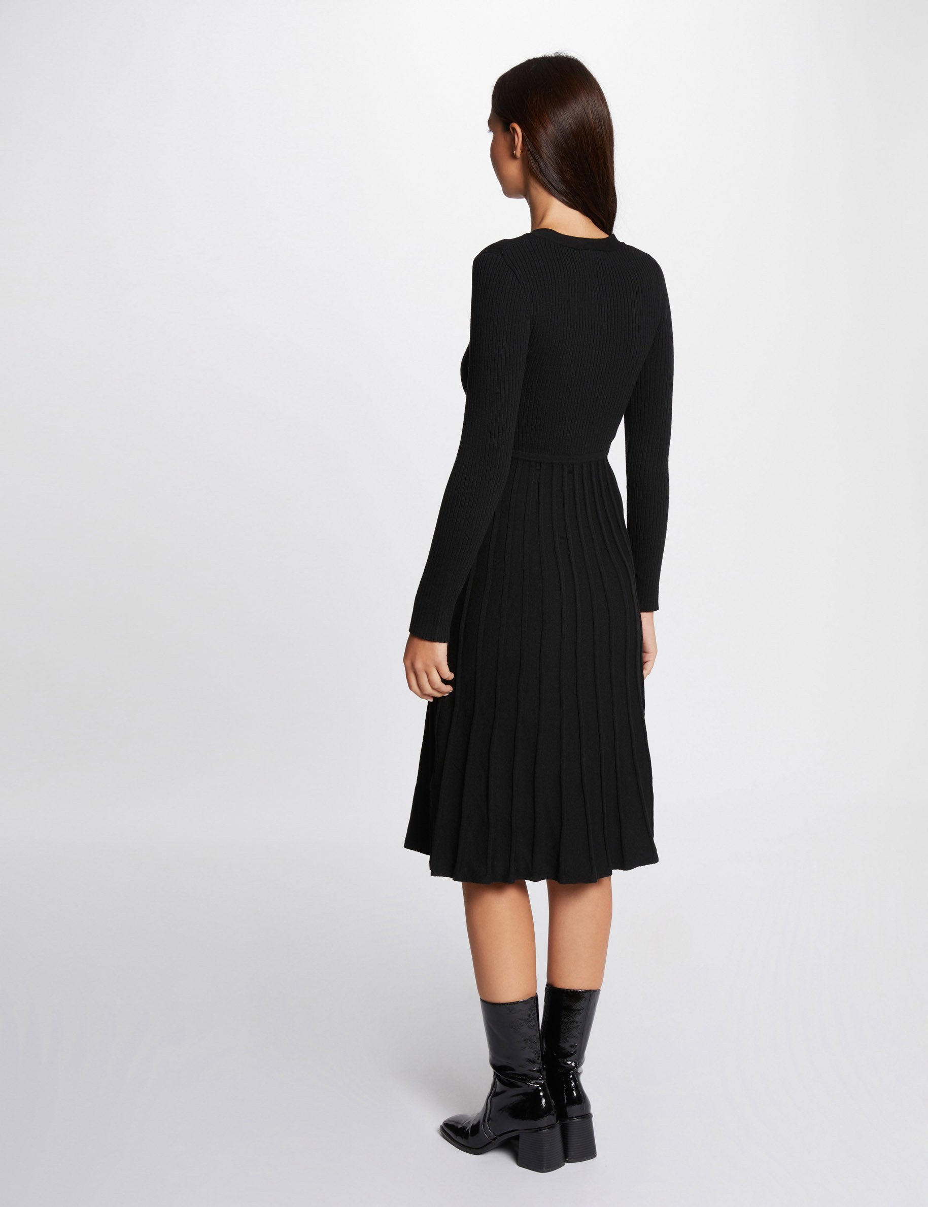 Pleated midi knitted dress black women