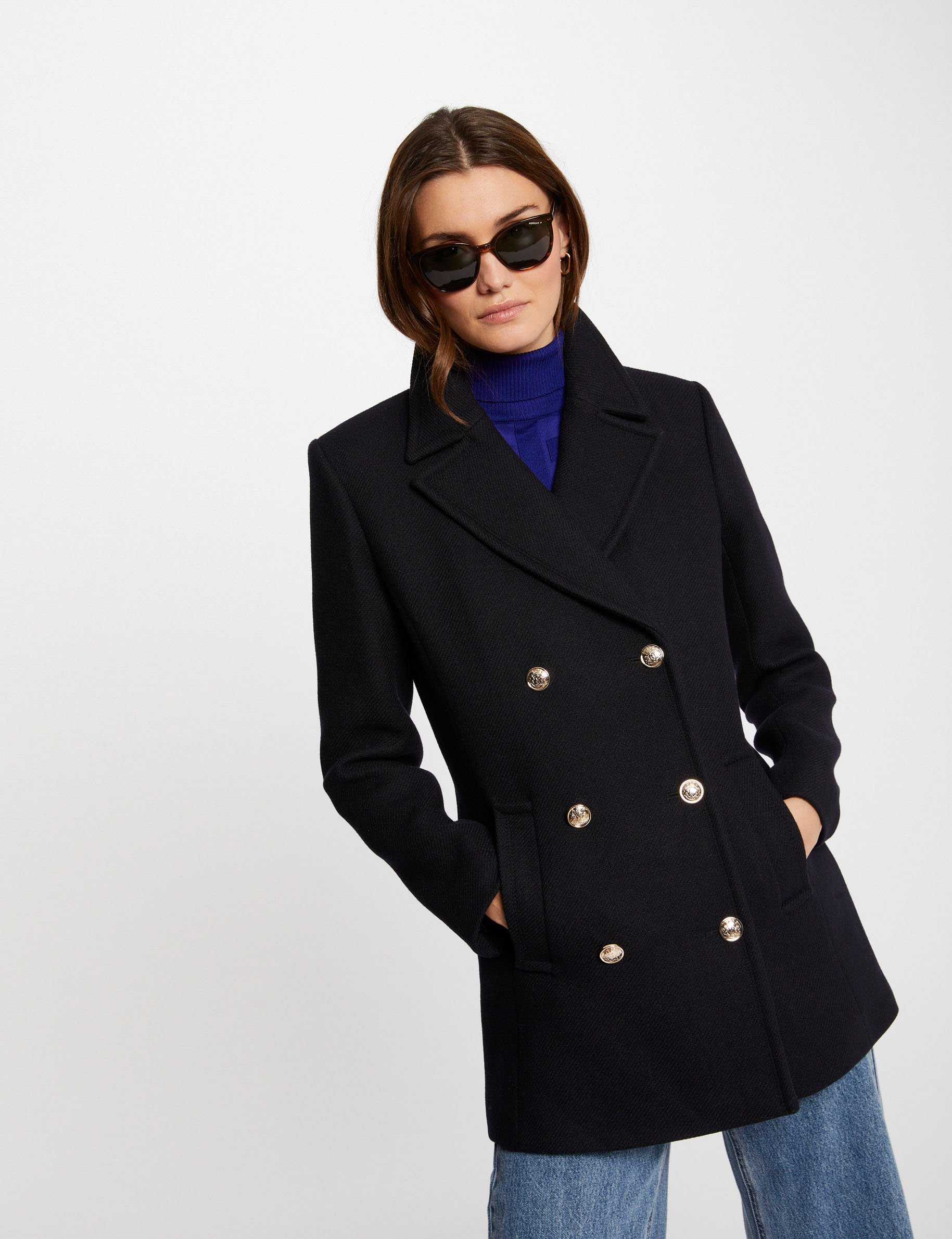 Double breasted coat on sale navy