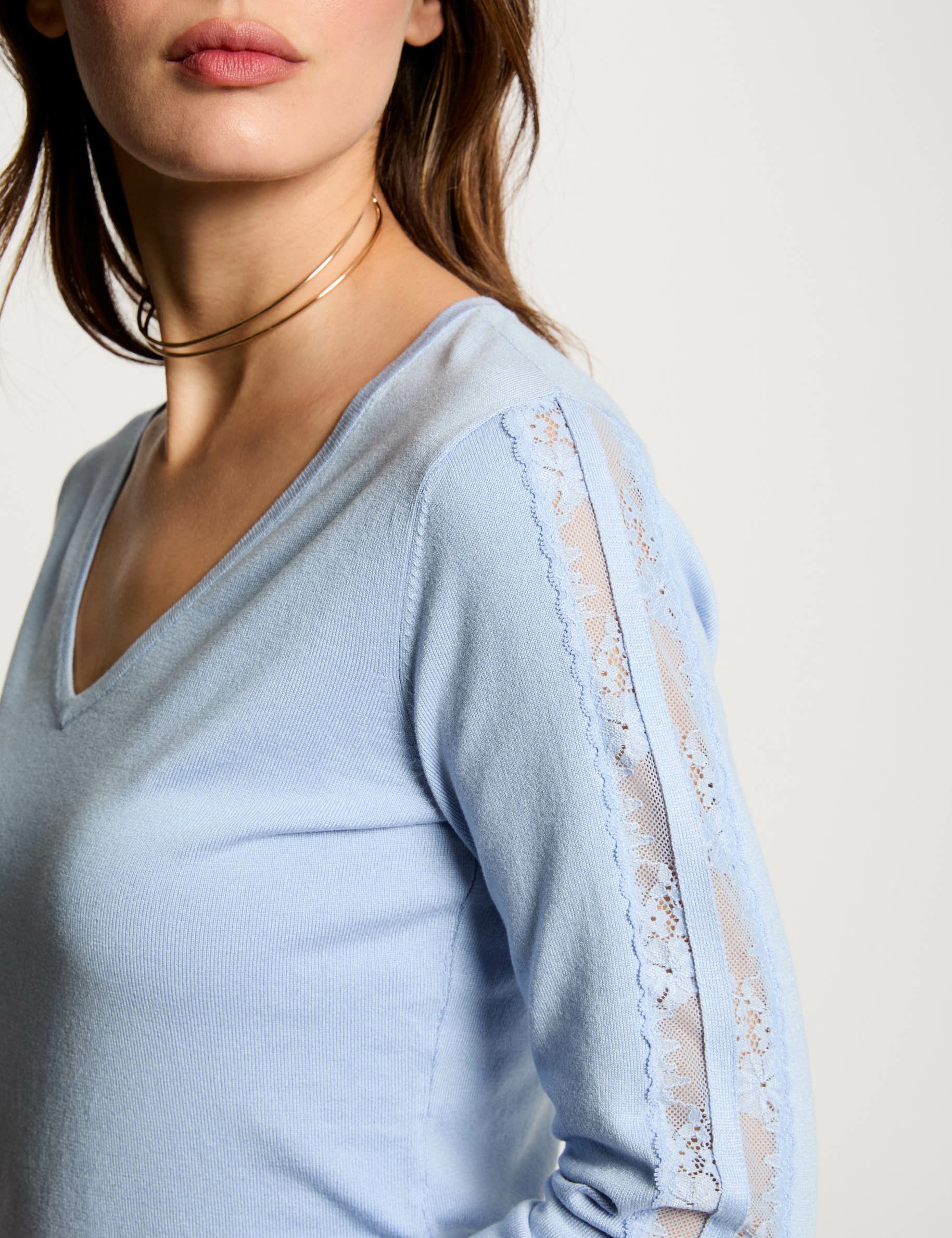 Jumper with V-neck sky blue women