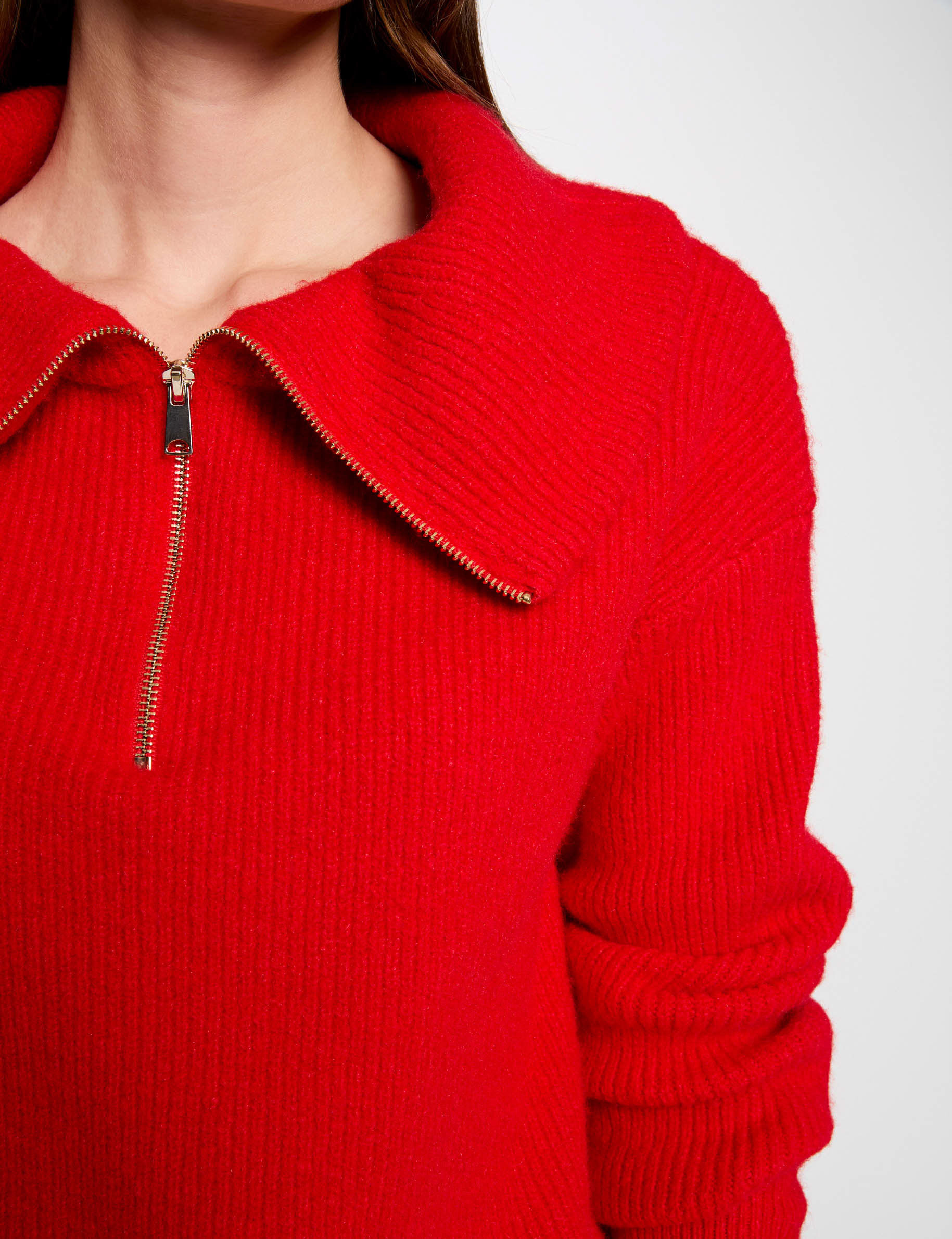 Jumper with zipped-rollneck red women