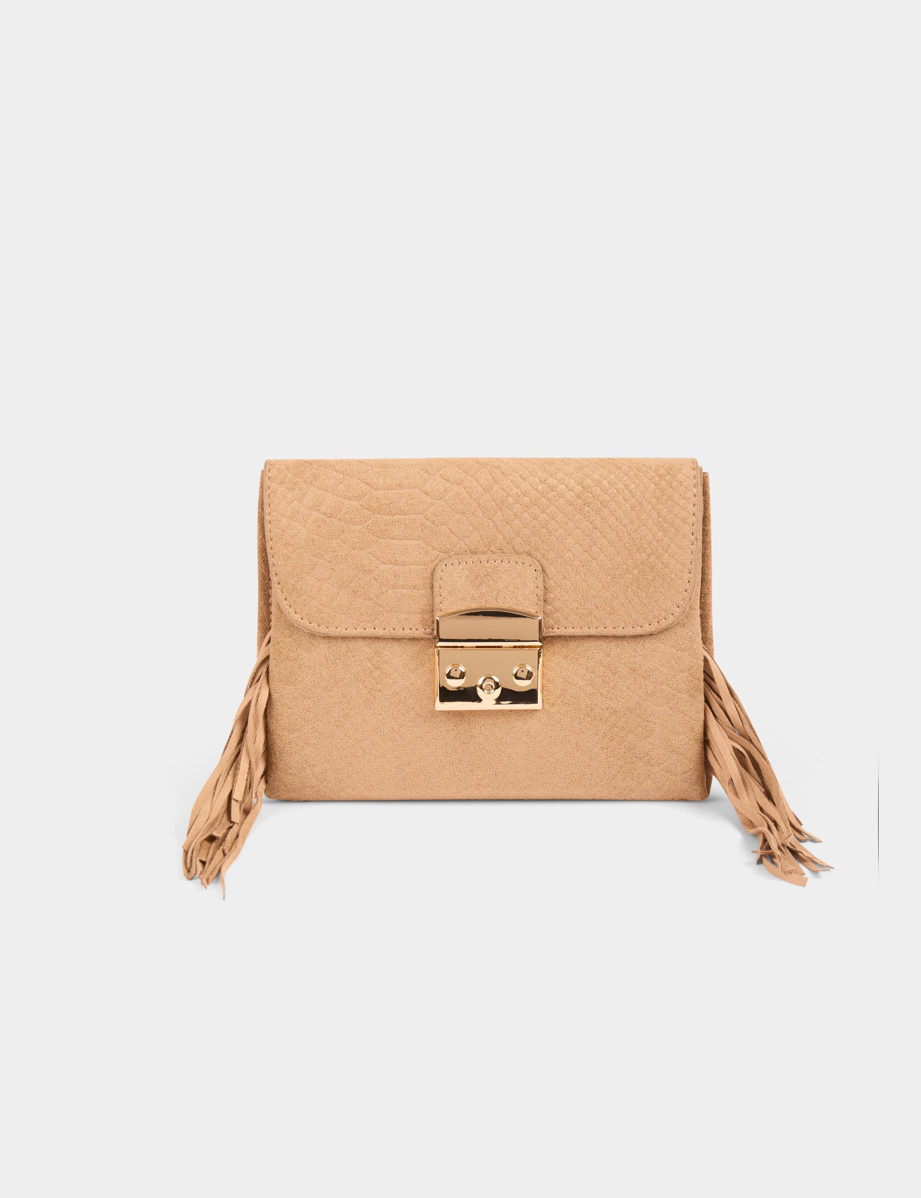 Sac pochette à franges sable femme