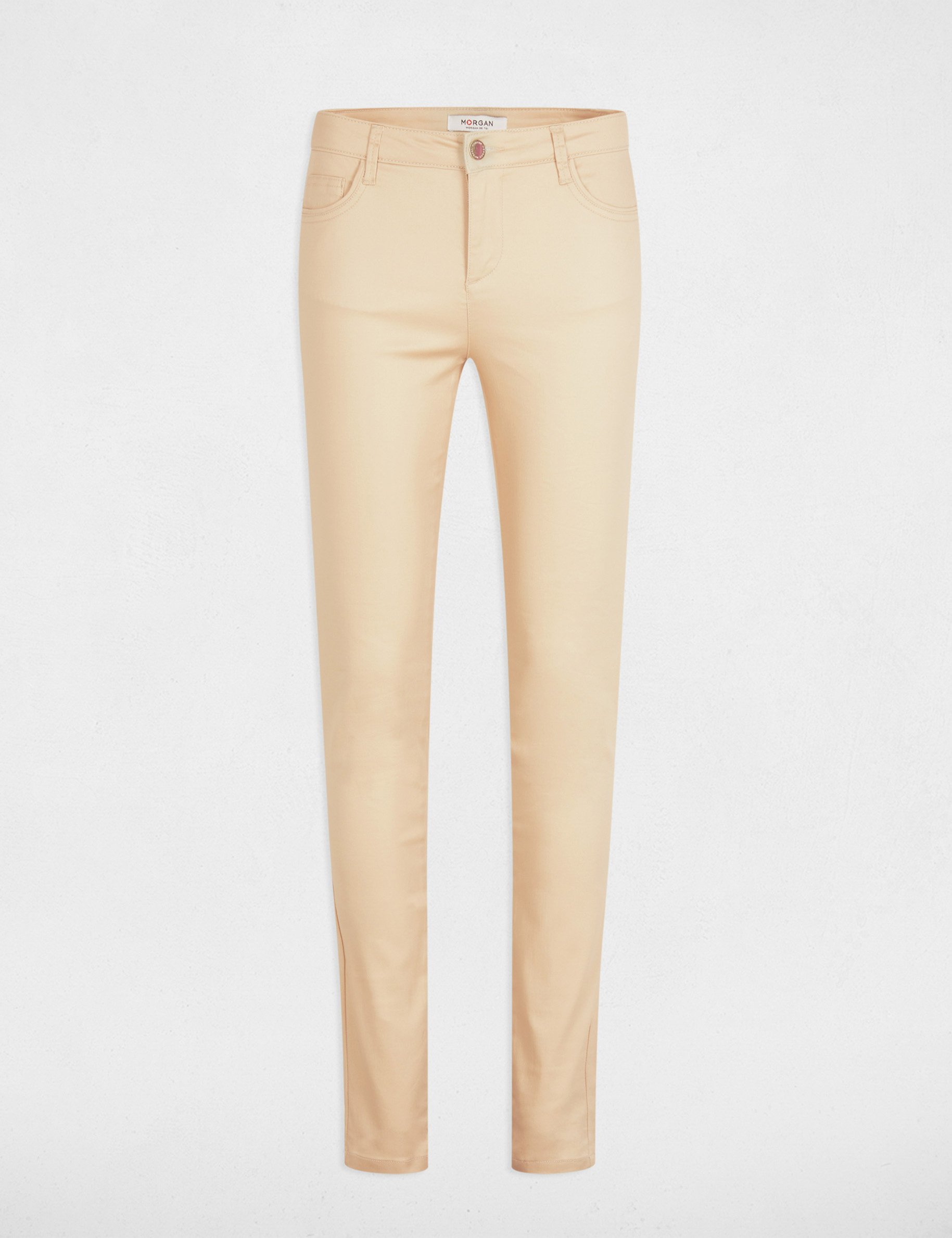 Skinny trousers wet effect beige women Morgan