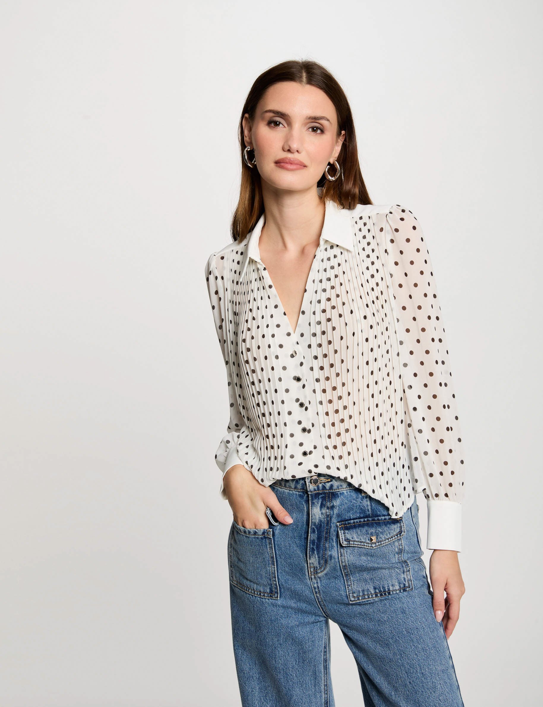 Long-sleeved printed shirt white women