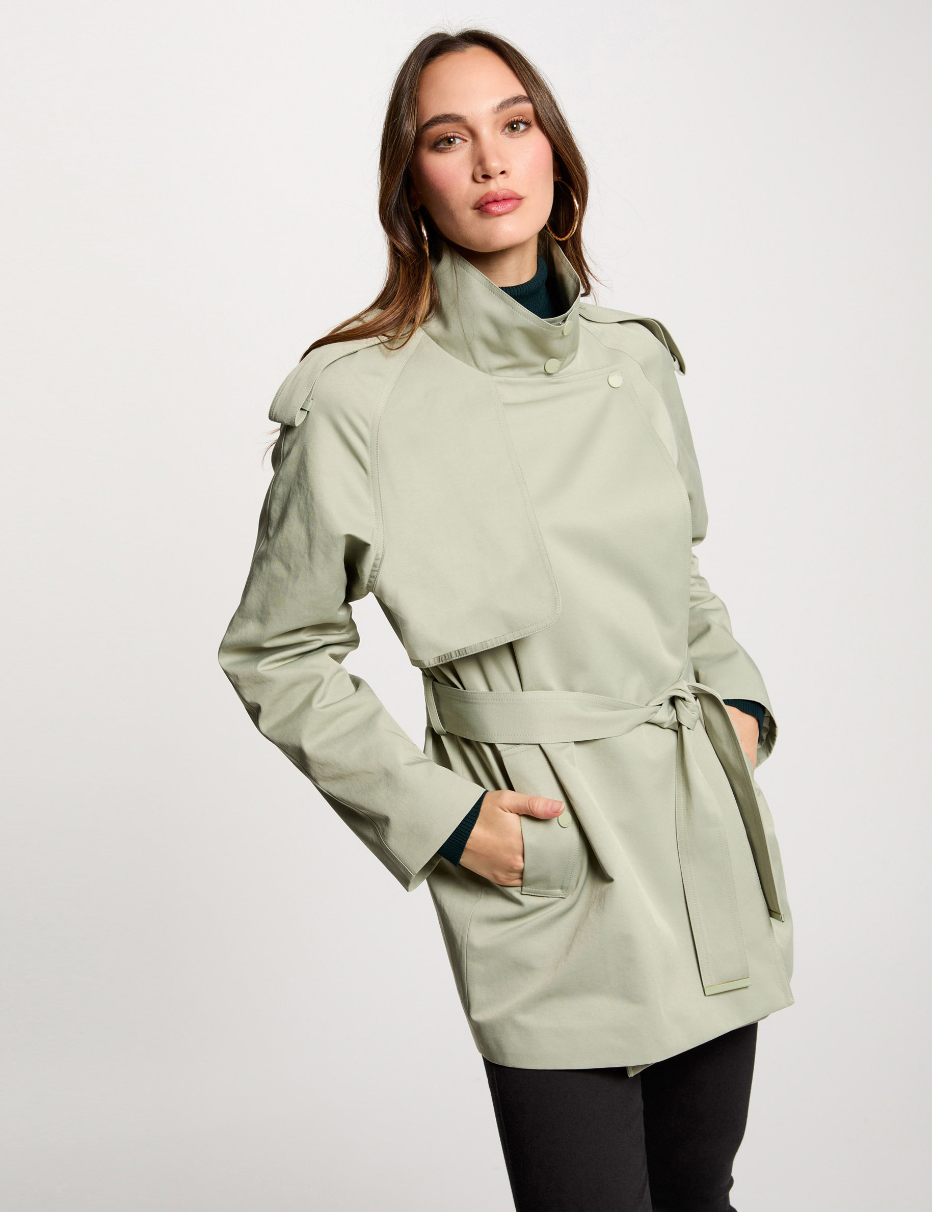 Loose short trenchcoat light green women