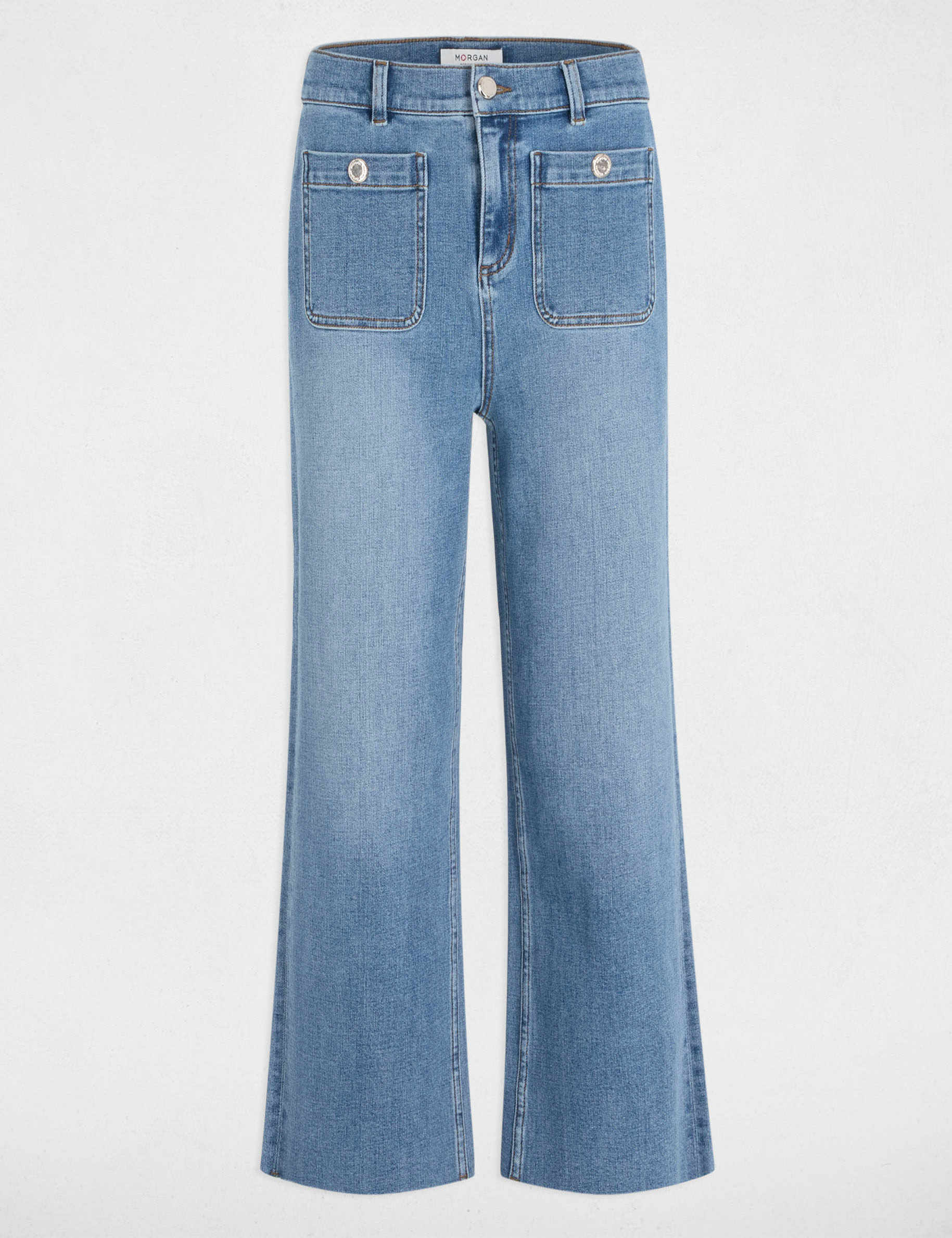 Cropped wide leg trousers stone wash denim women