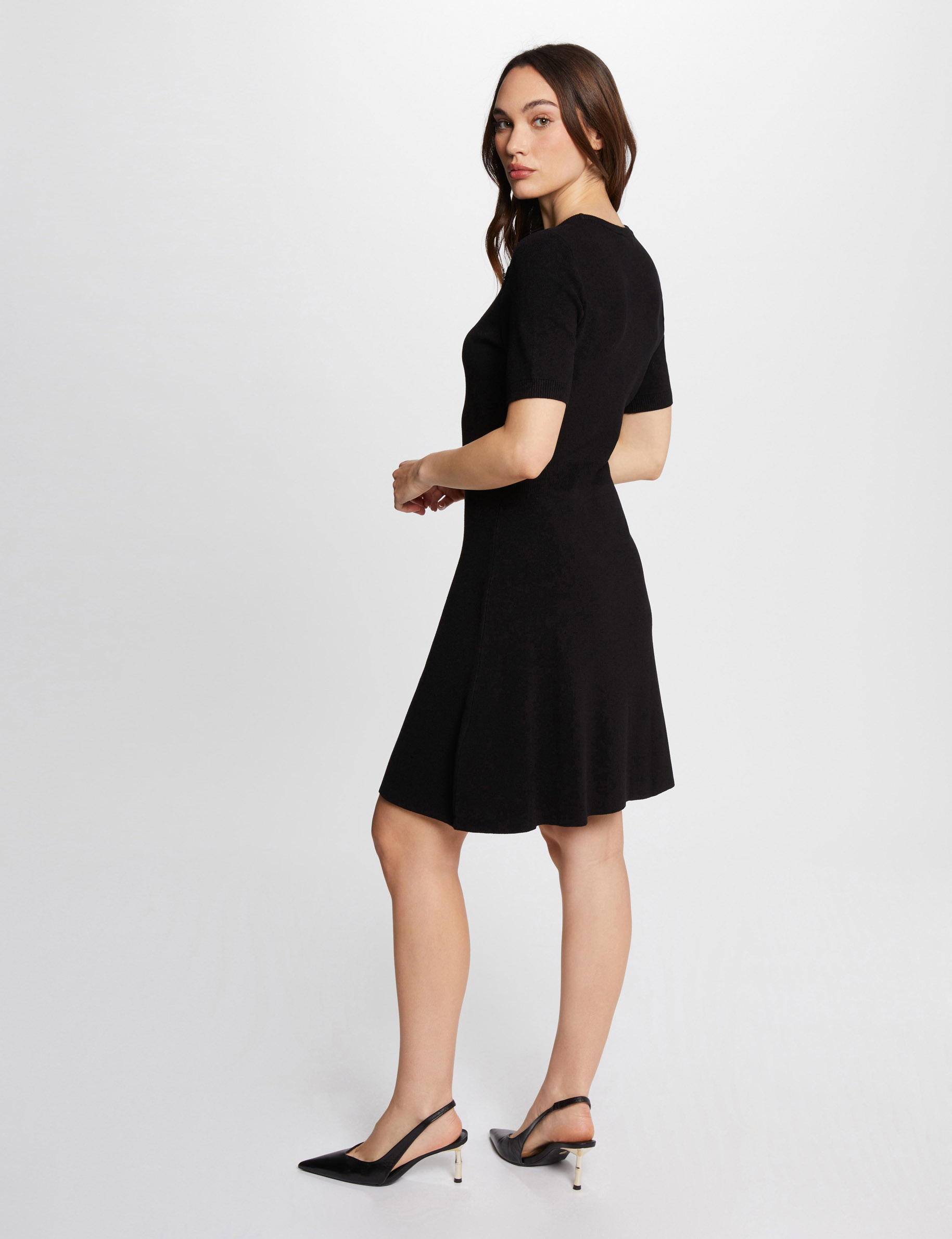 Robe tricot courte trapèze noir femme