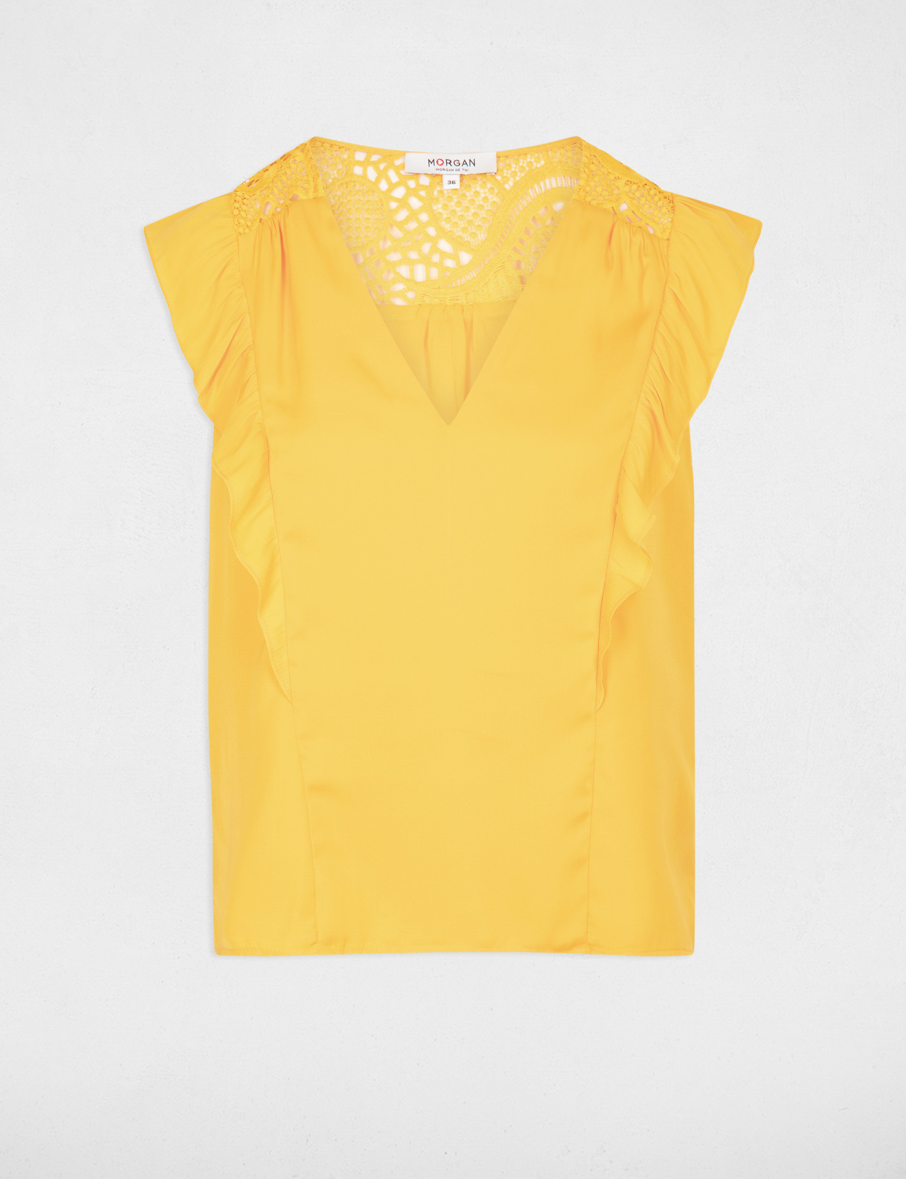 Blouse ruffle short sleeves ochre women