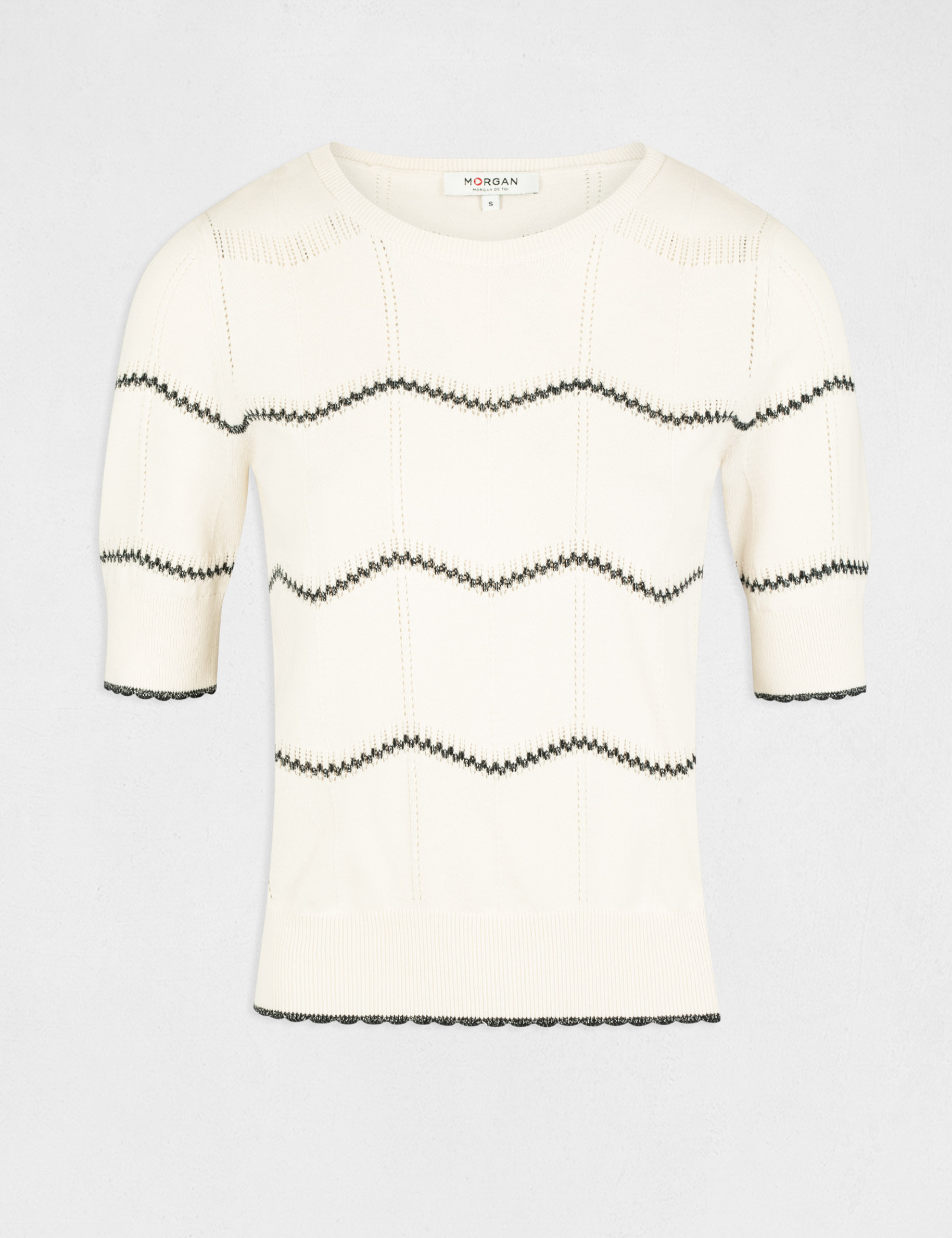 Short-sleeved jumper with stripes ivory women