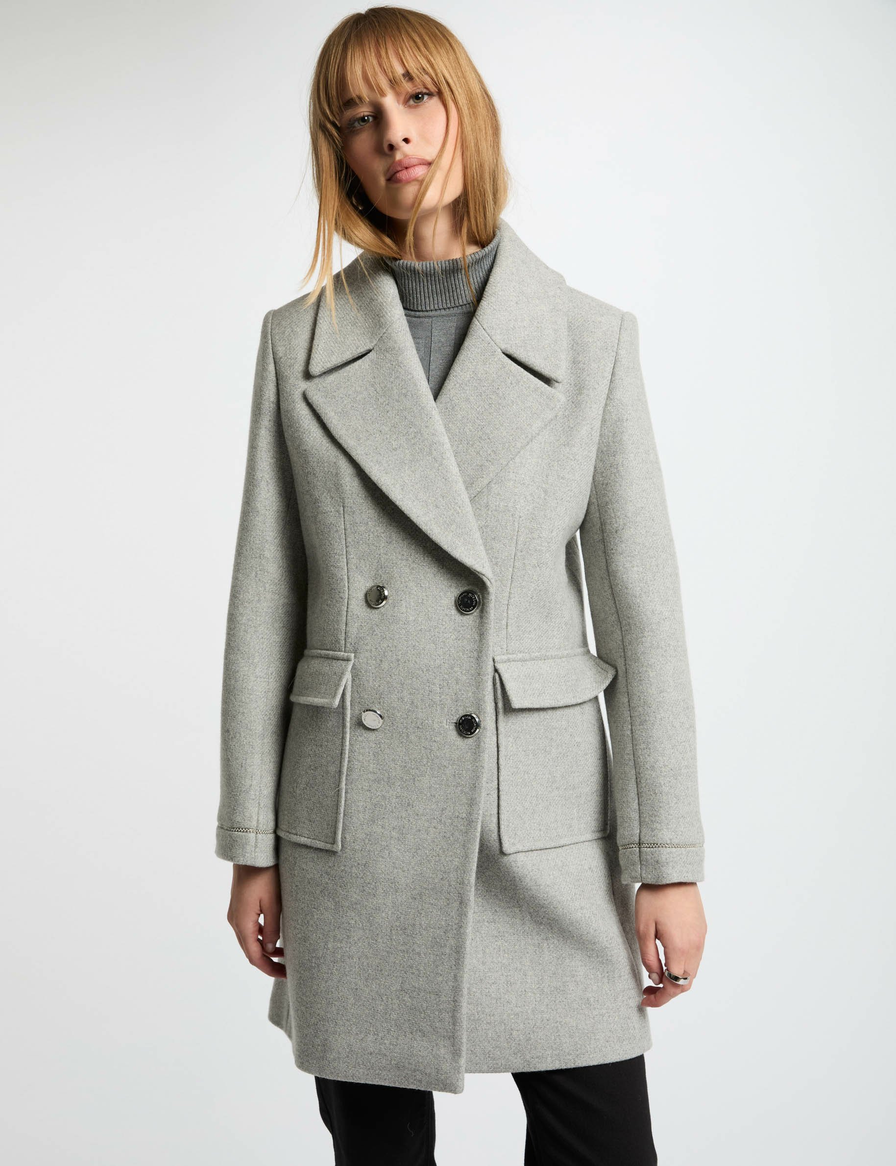 Straight buttoned coat light grey women