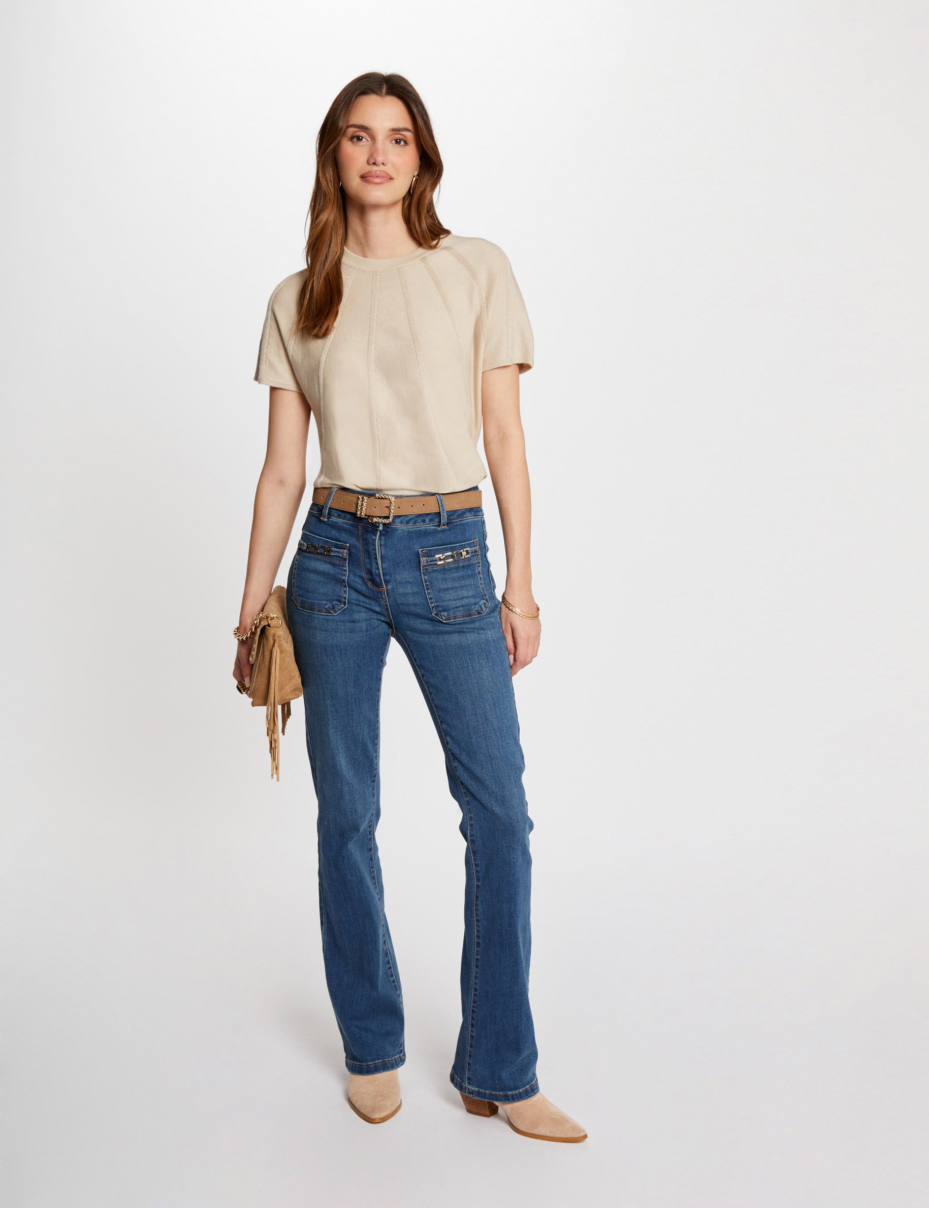 Bootcut jeans with buckles stone denim women