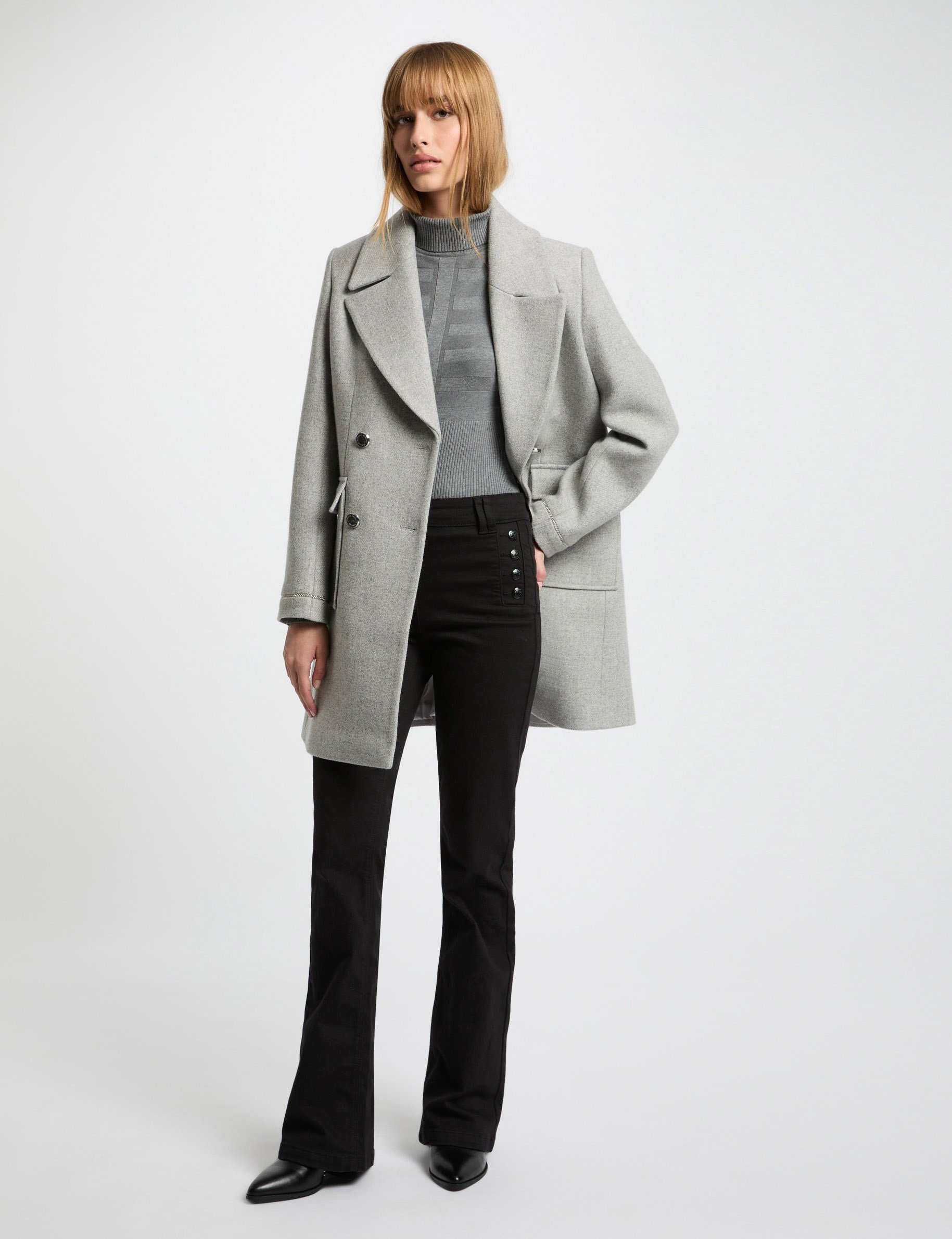 Straight buttoned coat light grey women