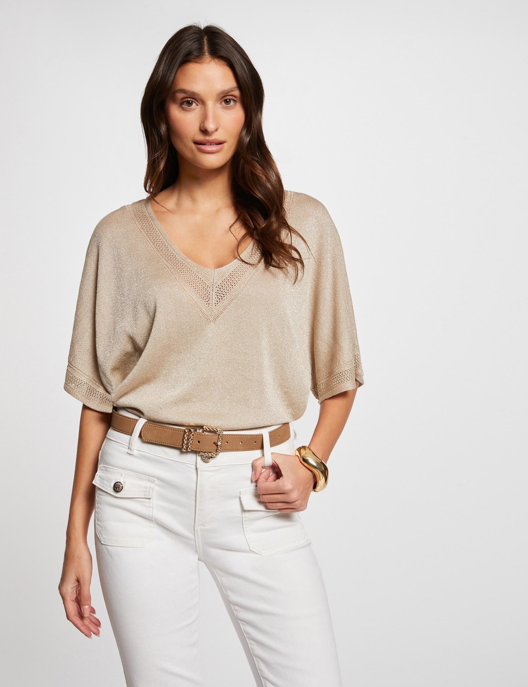 Jumper V-neck short sleeves sand women