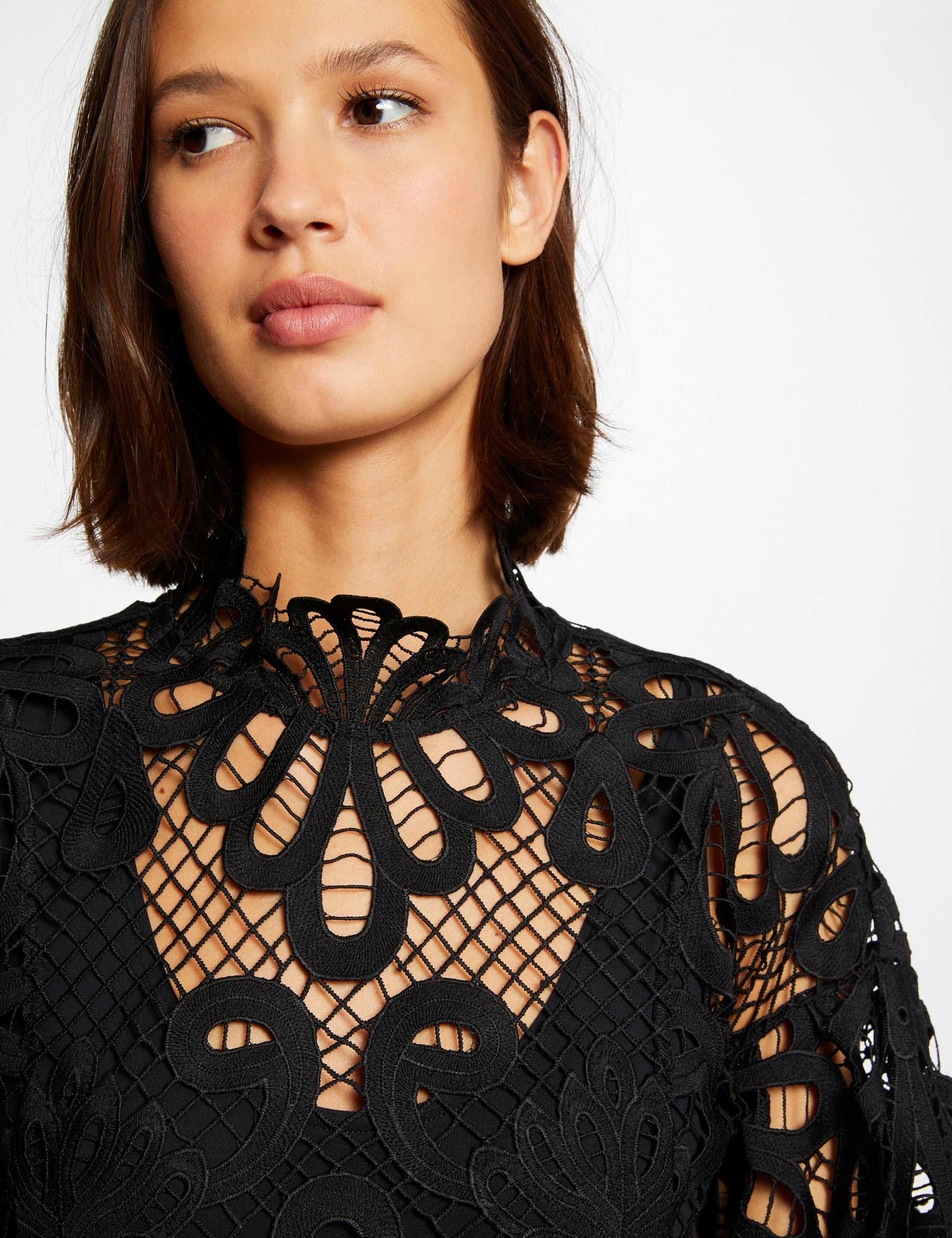 Long-sleeved blouse with lace black ladies