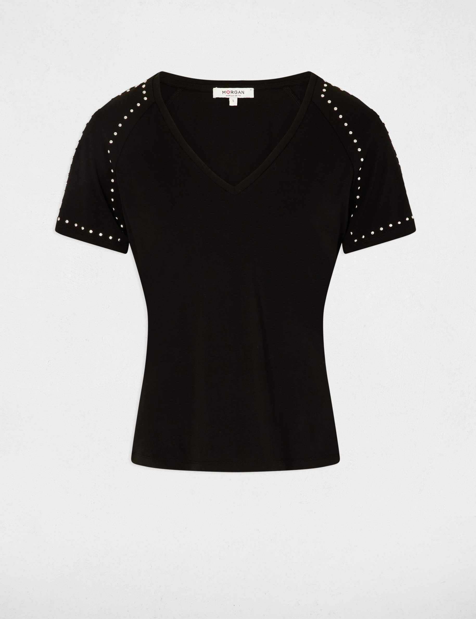 T-shirt manches courtes clous noir femme