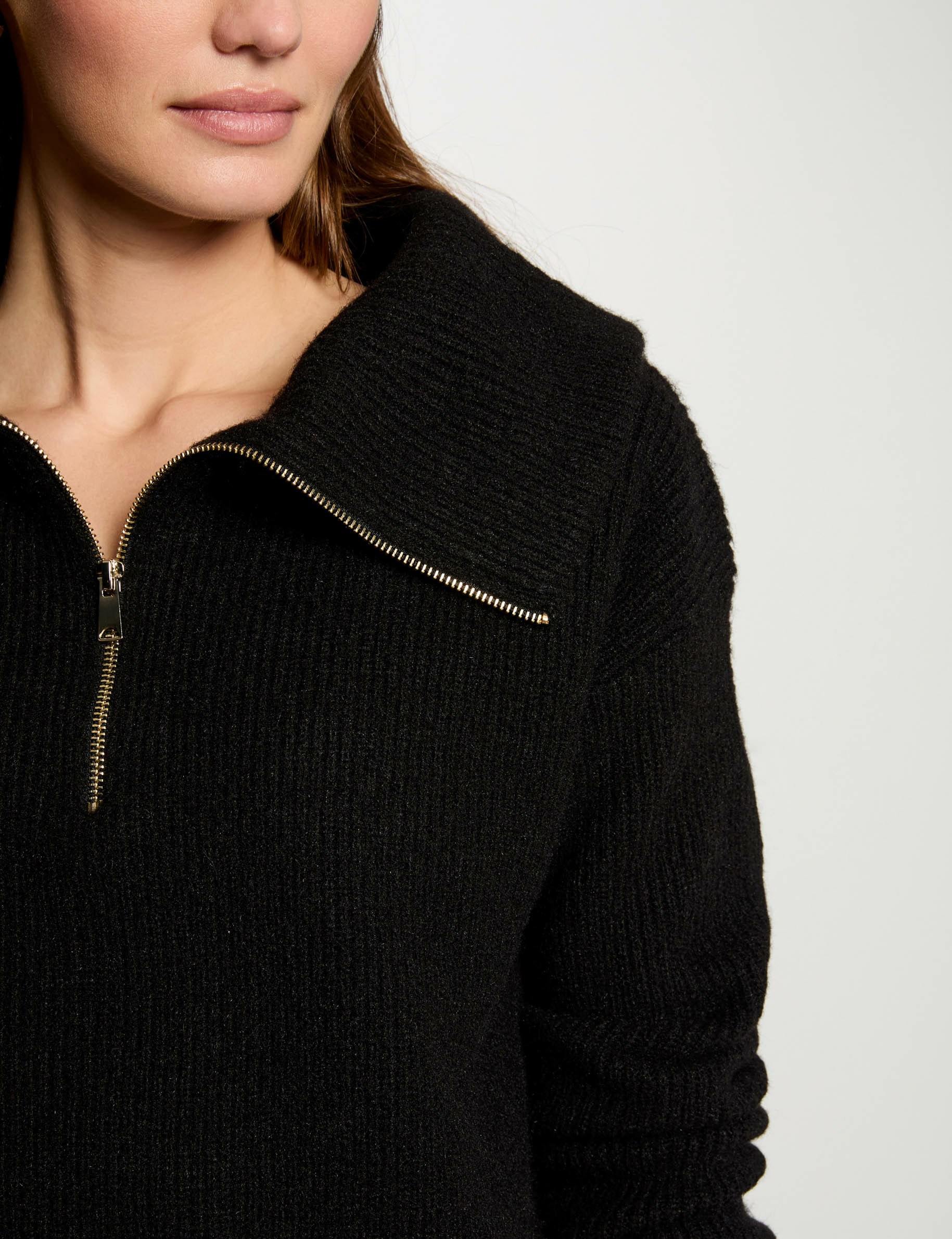 Jumper with zipped-rollneck black women