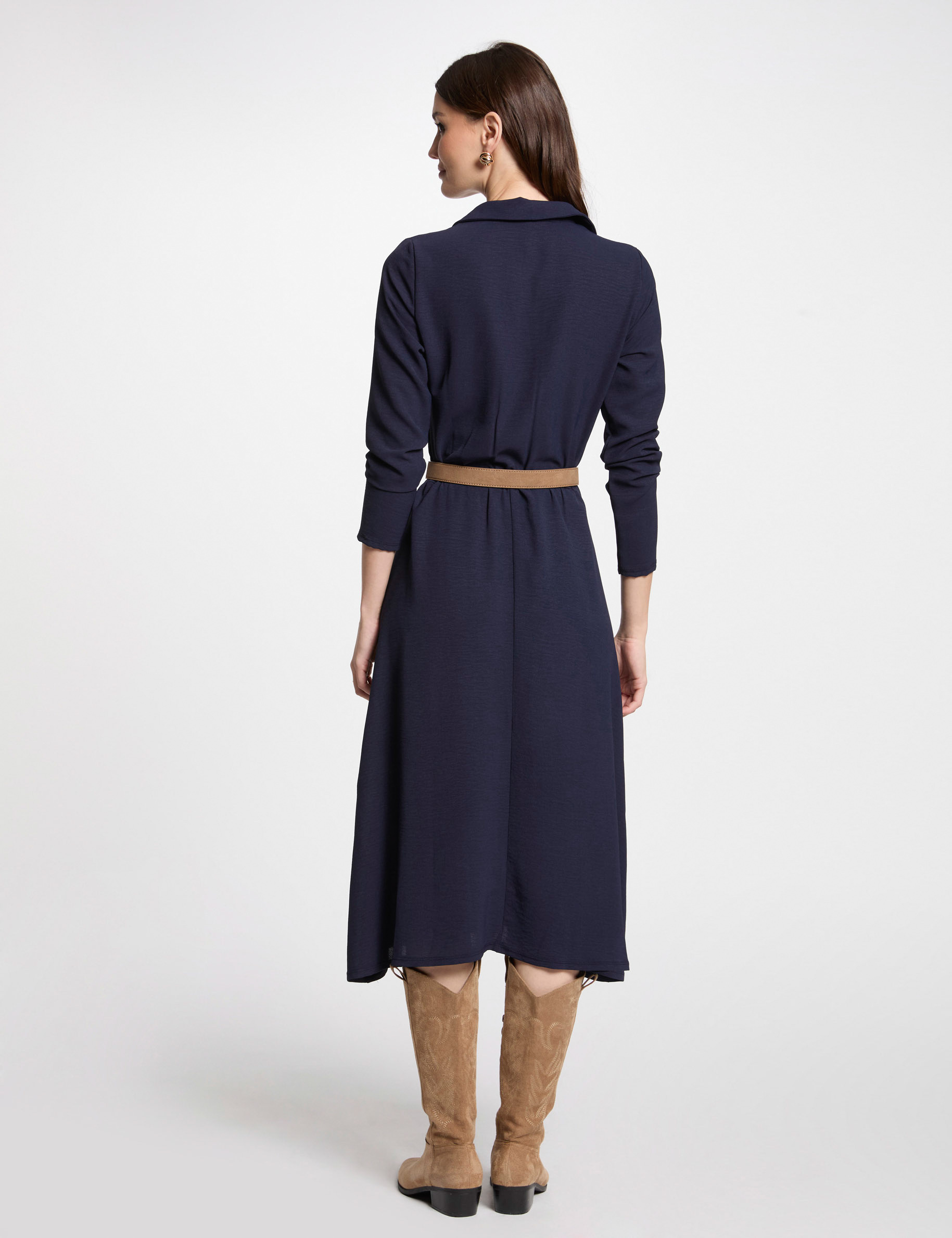 Loose straight midi dress navy blue women