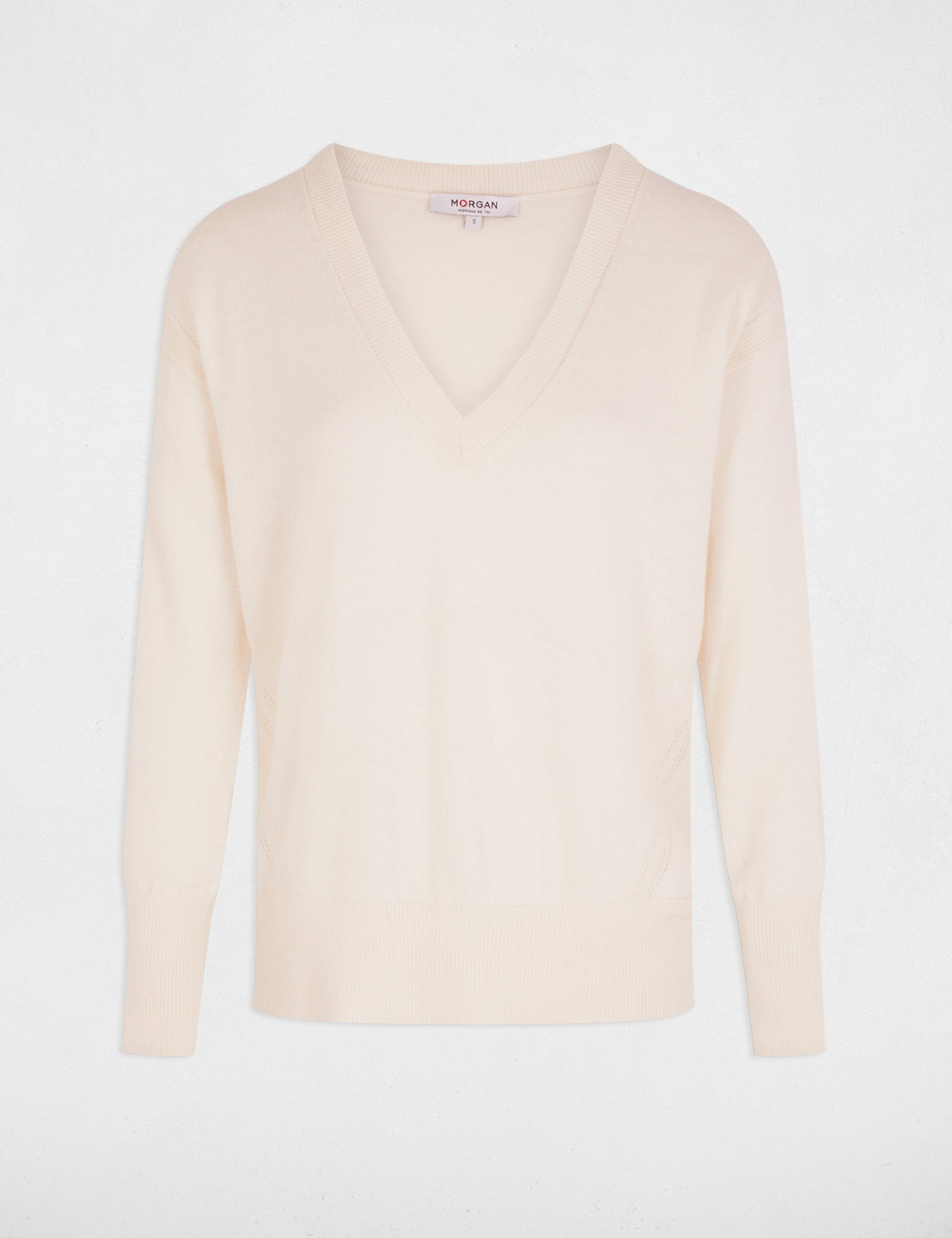 Jumper V-neck long sleeves ivory women