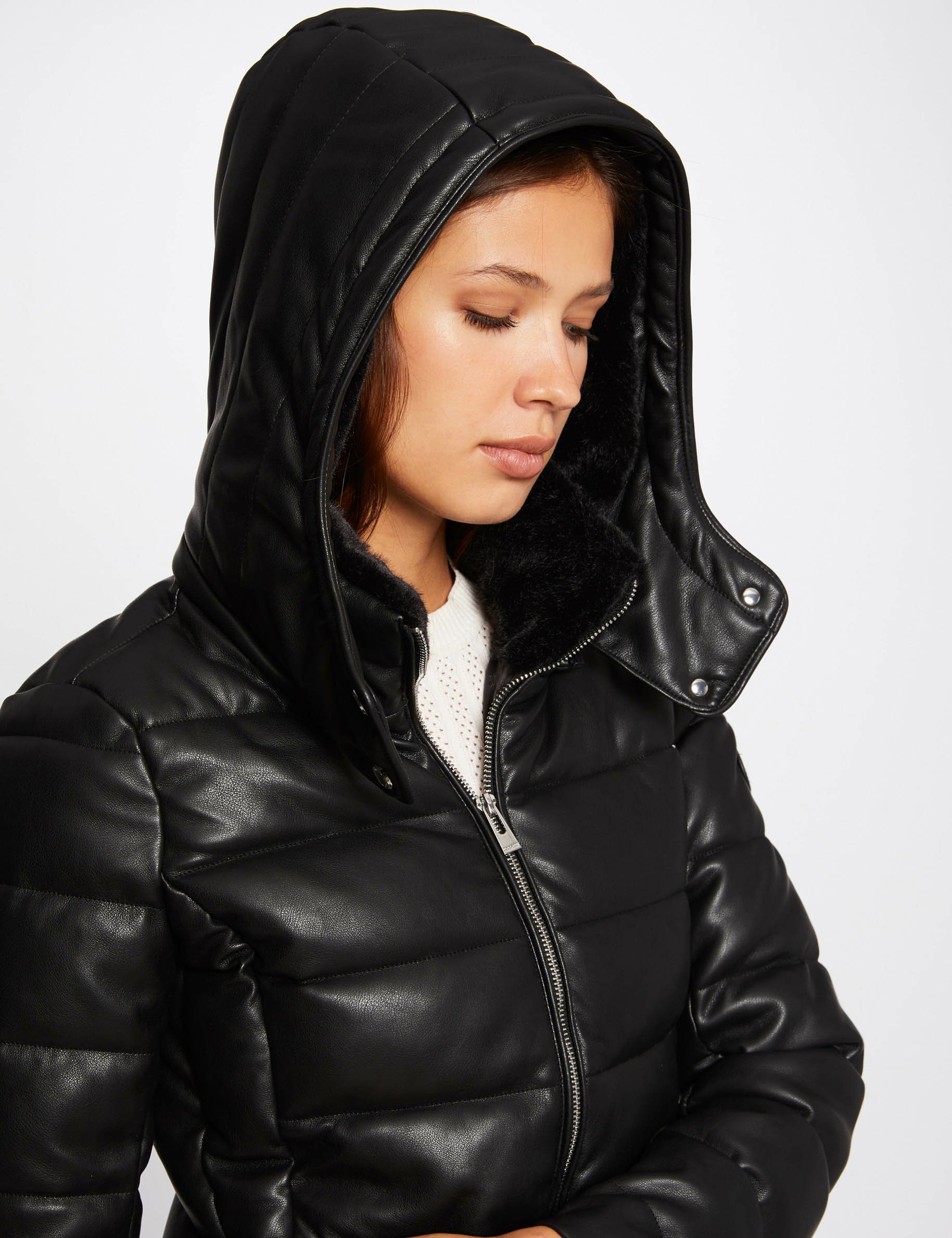 Straight padded jacket with hood black ladies