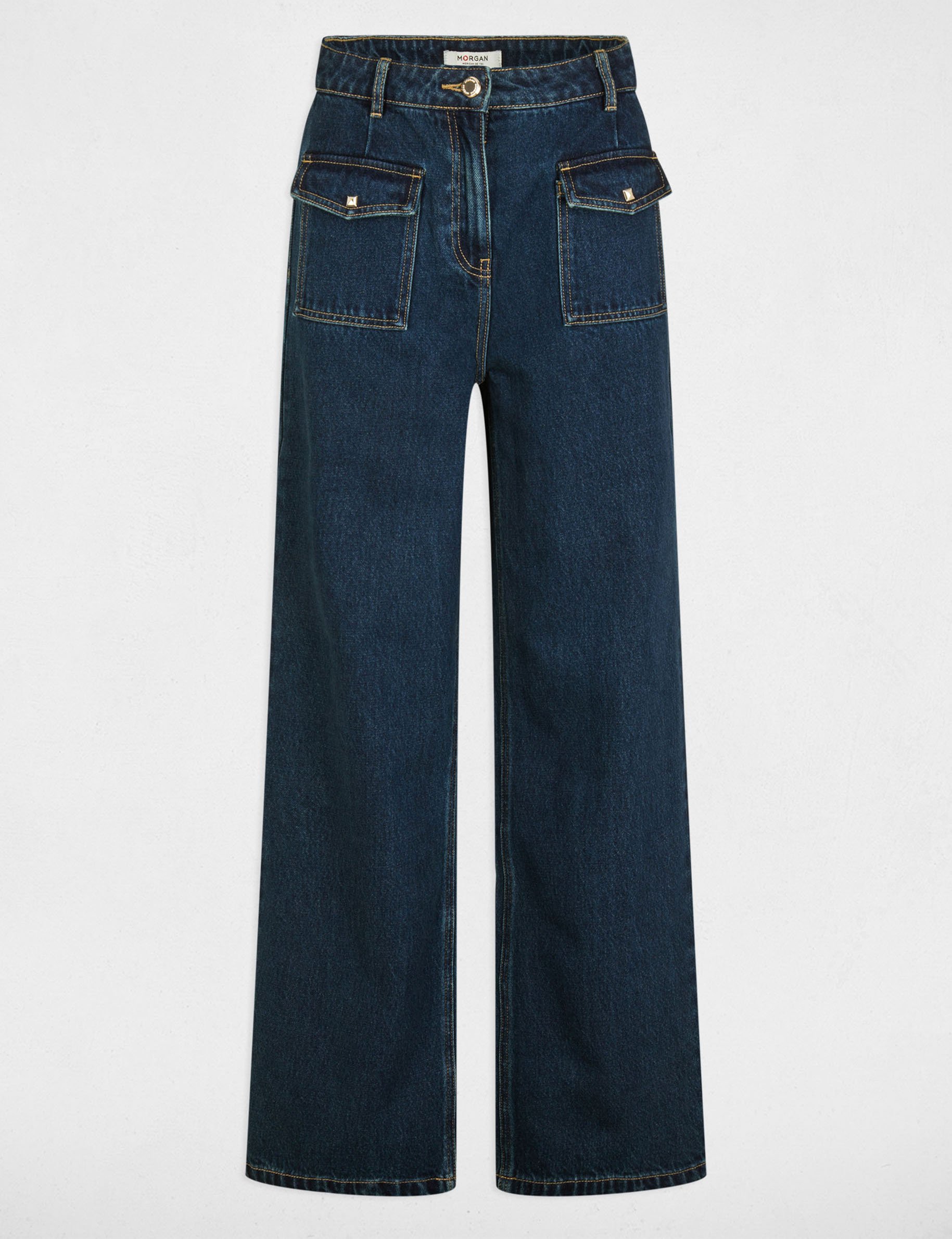 High-waisted wide leg jeans raw denim women