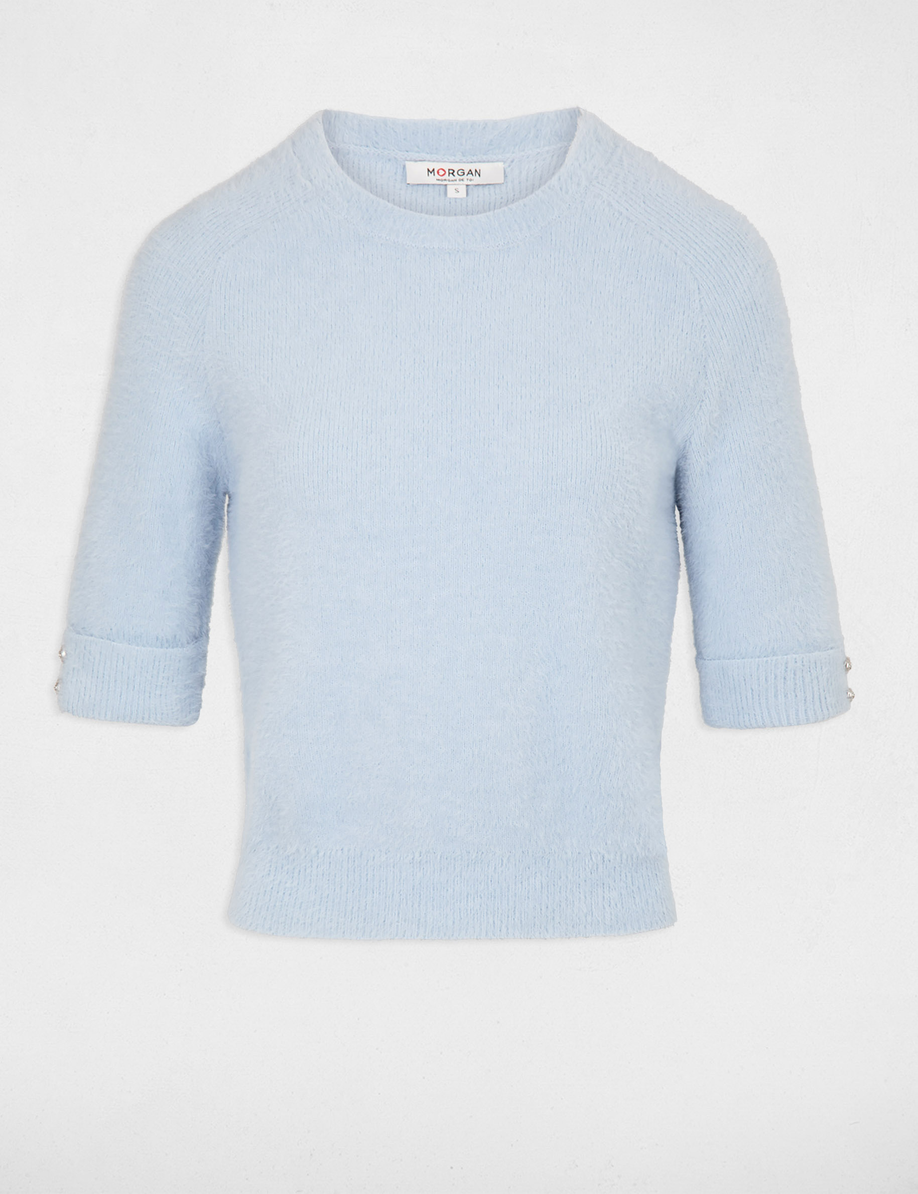 Pull manches courtes bleu clair femme