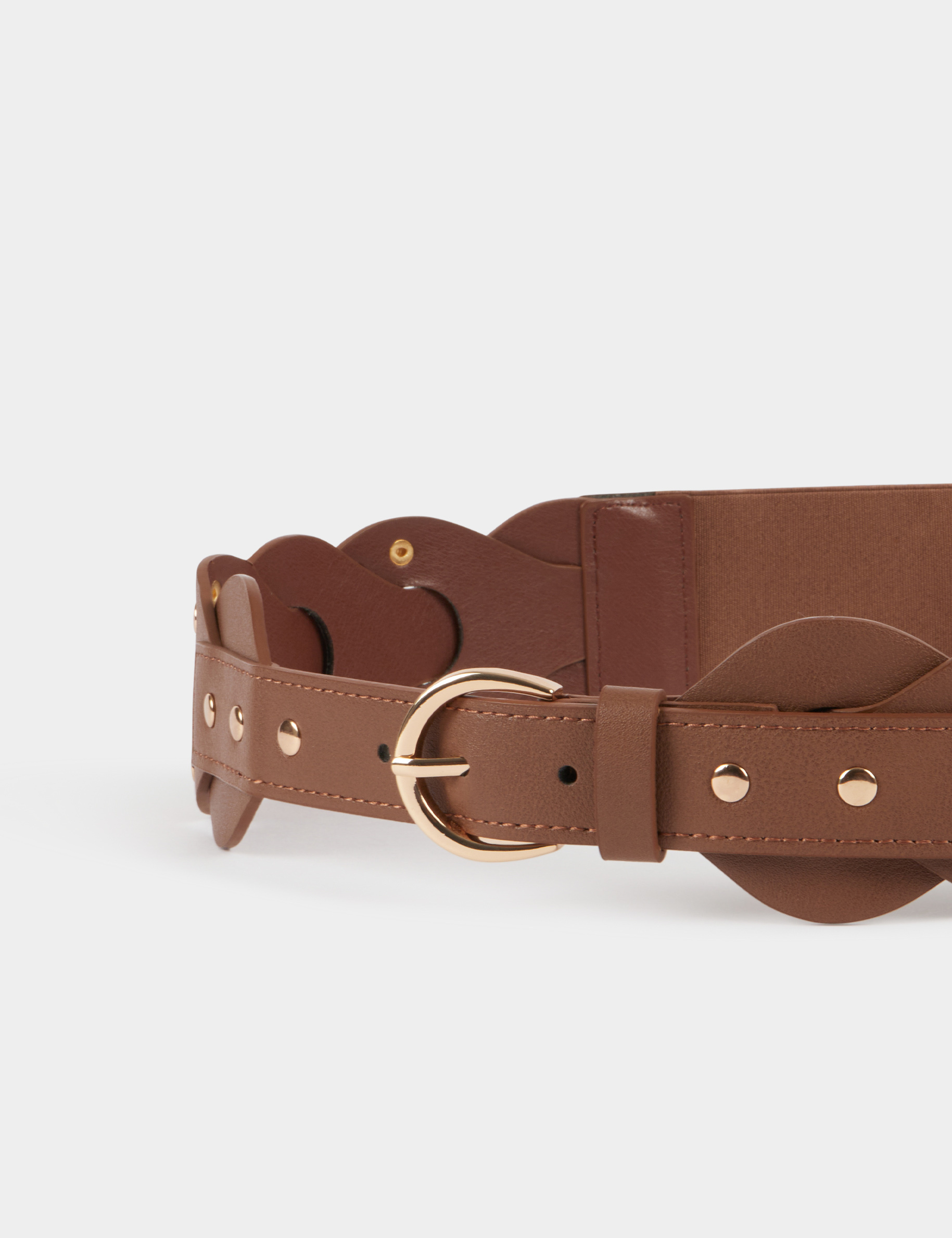 Ceinture élastiquée à clous marron femme