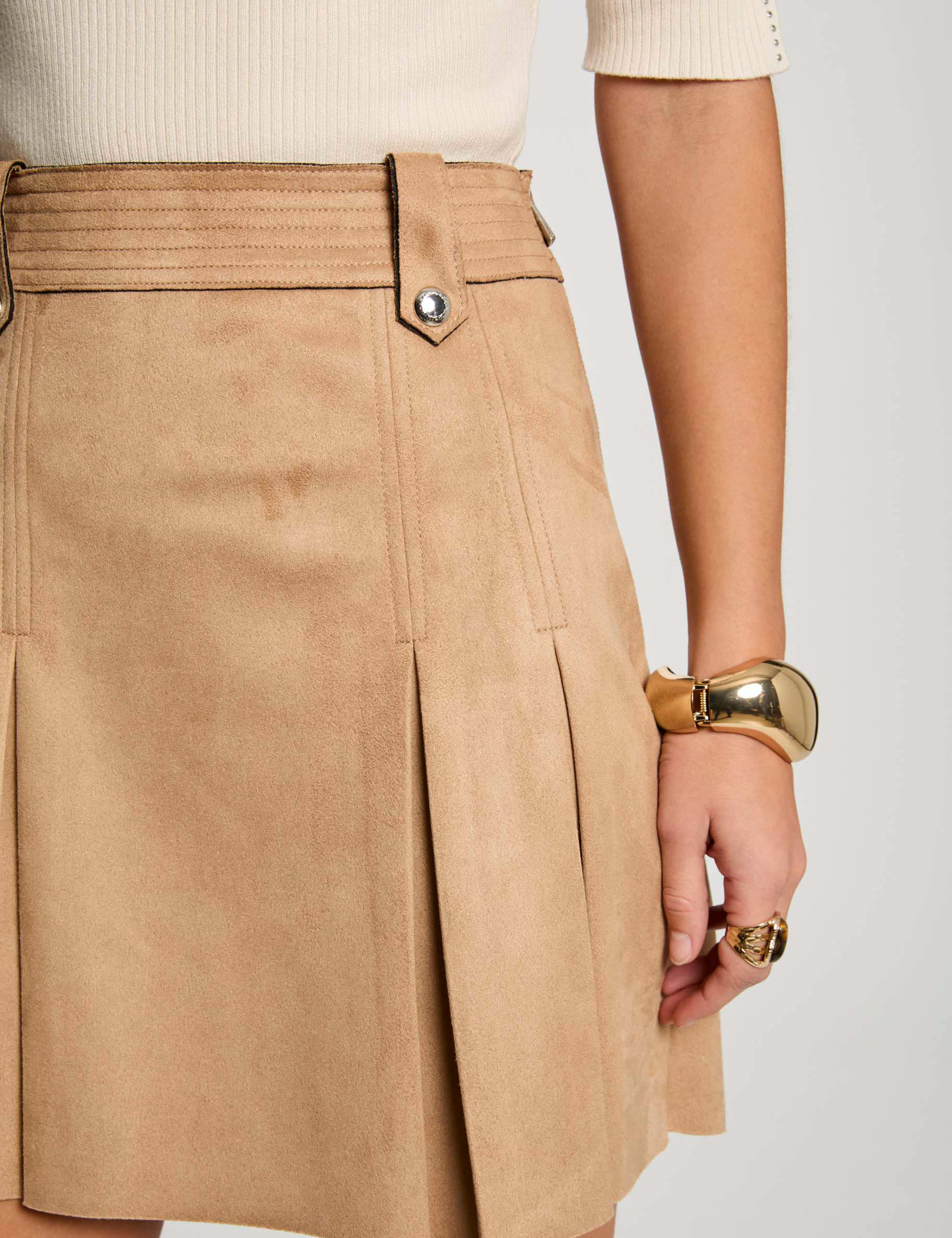 Mini suede skirt camel women